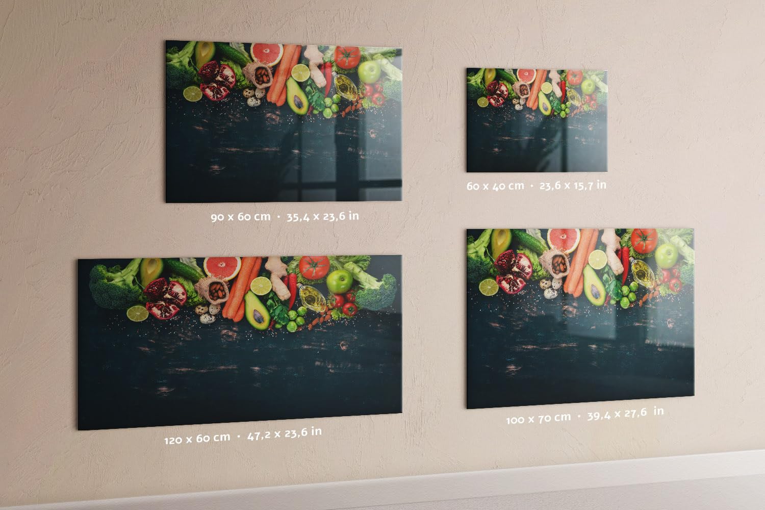 Magnetische Glas-Magnettafel mit Neodym-Magneten, Marker & Schwamm | Hochwertiges Sicherheitsglas | Kratzfest, abwischbar & modern | Ideal für Büro, Küche & Homeoffice- 90x60 - Gemüse auf dem Tisch