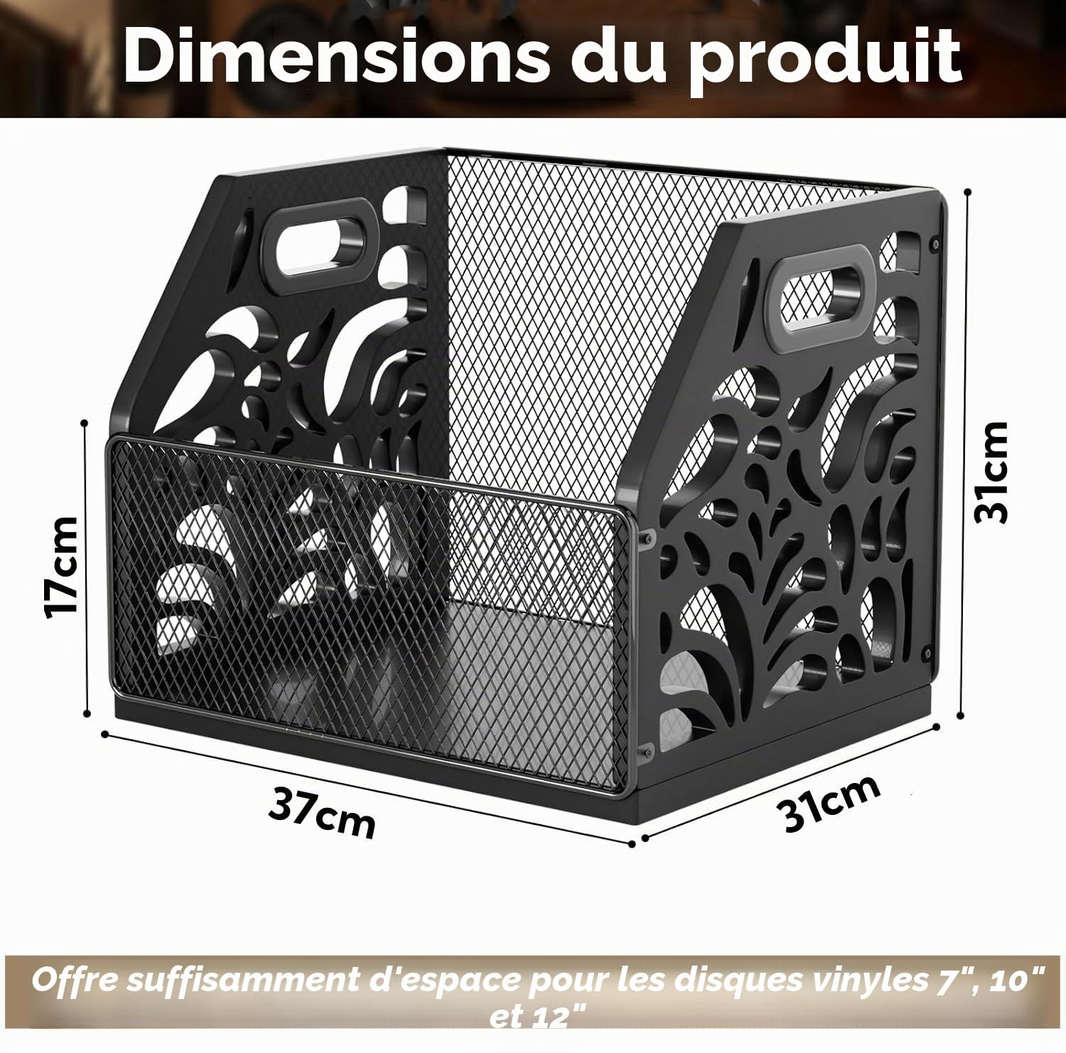 Support de rangement en vinyle pour disques vinyles et plus de 70 LPs, albums, CD, magazines, livres, journaux, design décoratif, noir