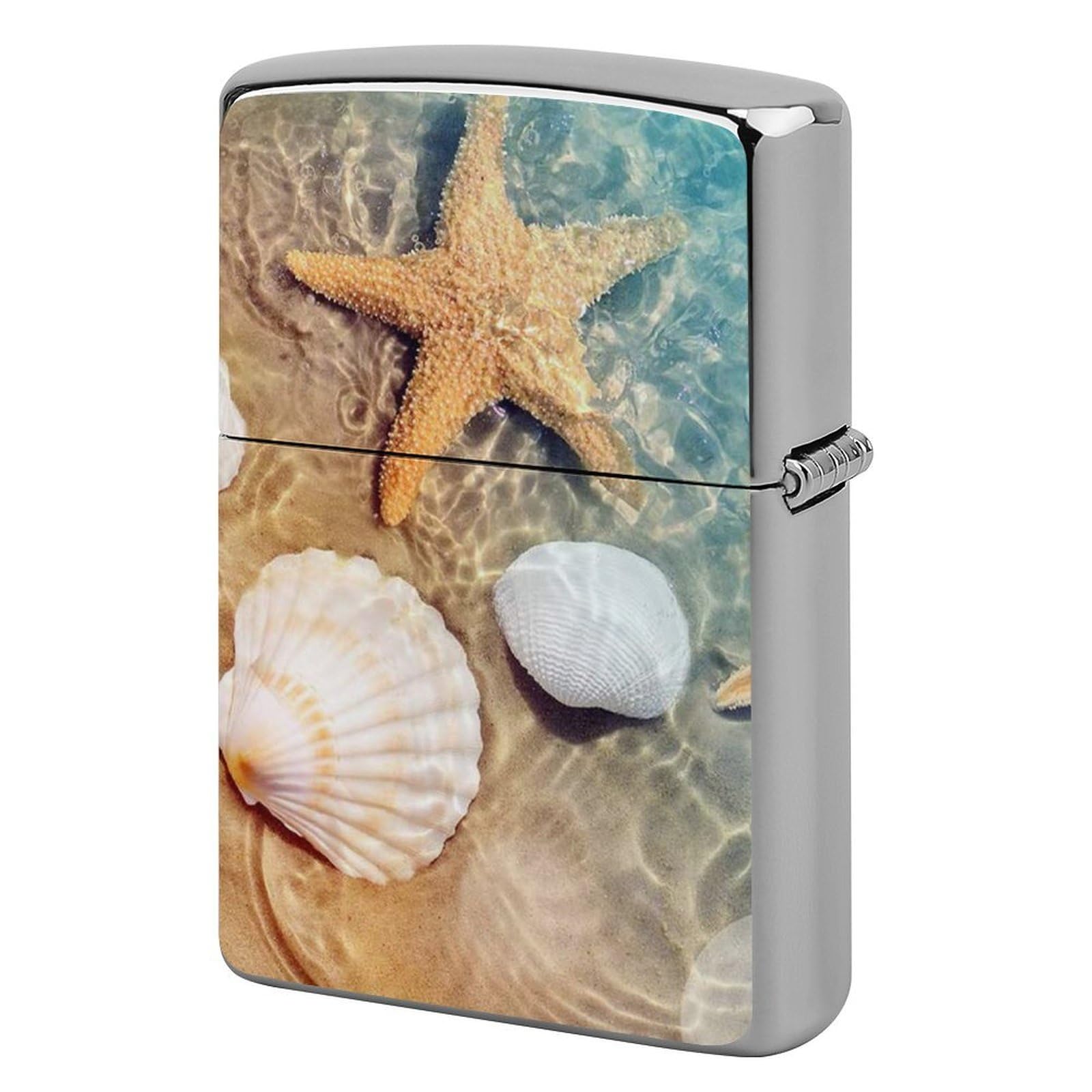 Seashell Starfish on Beach Lighter Cover for Men, Personalized Lighter Case for Birthday Gift, Flip-Top Lighters Protective Cover, Portable Lighters Shell for Outdoor, Travel