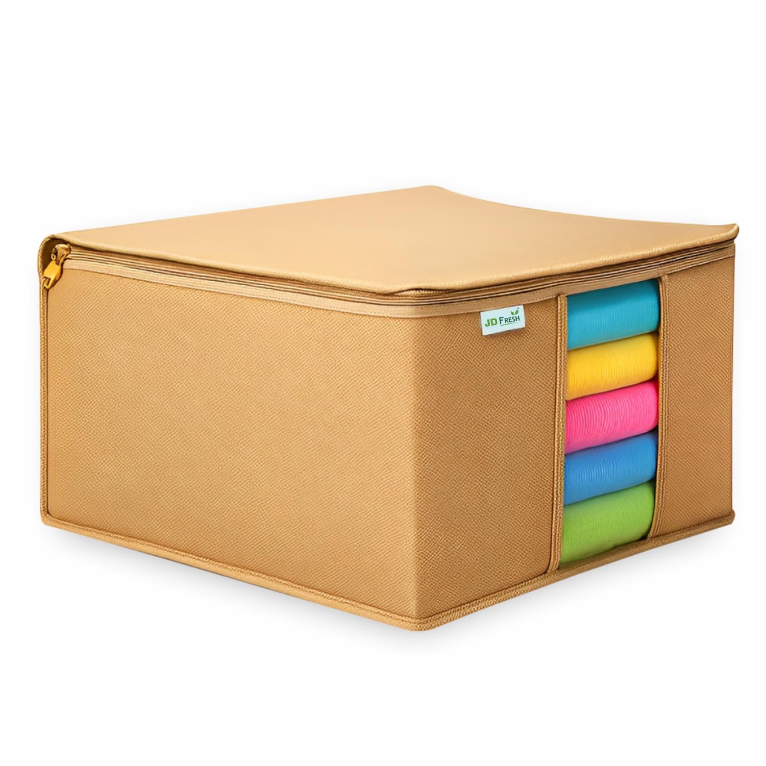 JD FRESH 1 Pc Non-Woven Saree Covers/Storage Bags with Zip Cover/Space Saving Bag with Transparent Window/Wardrobe-Cupboard Organizer for Clothes/Bedsheets/Lehengas(17 X 14 x 6.5 Inch/Orange)