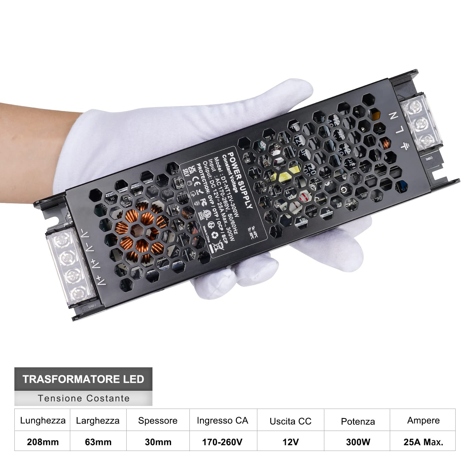 REYLAX Trasformatore LED 12V 300W Alimentatore 25A Driver LED AC 170-260V a DC 12V Trasformatori Adattatore a Tensione Costante Power Supply Bassa Tensione per Strisce Luci Lampada Led