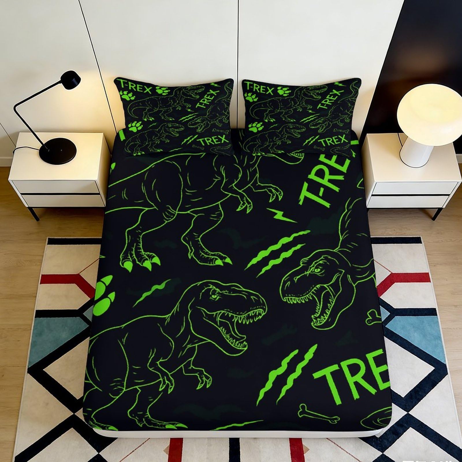 3D Printed Dinosaur Fitted Sheet Microfiber Deep Pocket Elastic Hem Bedroom Bedding Dinosaur Mattress Fitted Cover 120x200x25cm