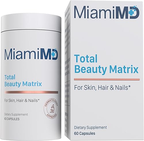 MiamiMD Total Beauty Matrix Suplementos de colágeno para mujeres, cápsulas de colágeno con vitamina C para cabello, piel y uñas, libre de crueldad