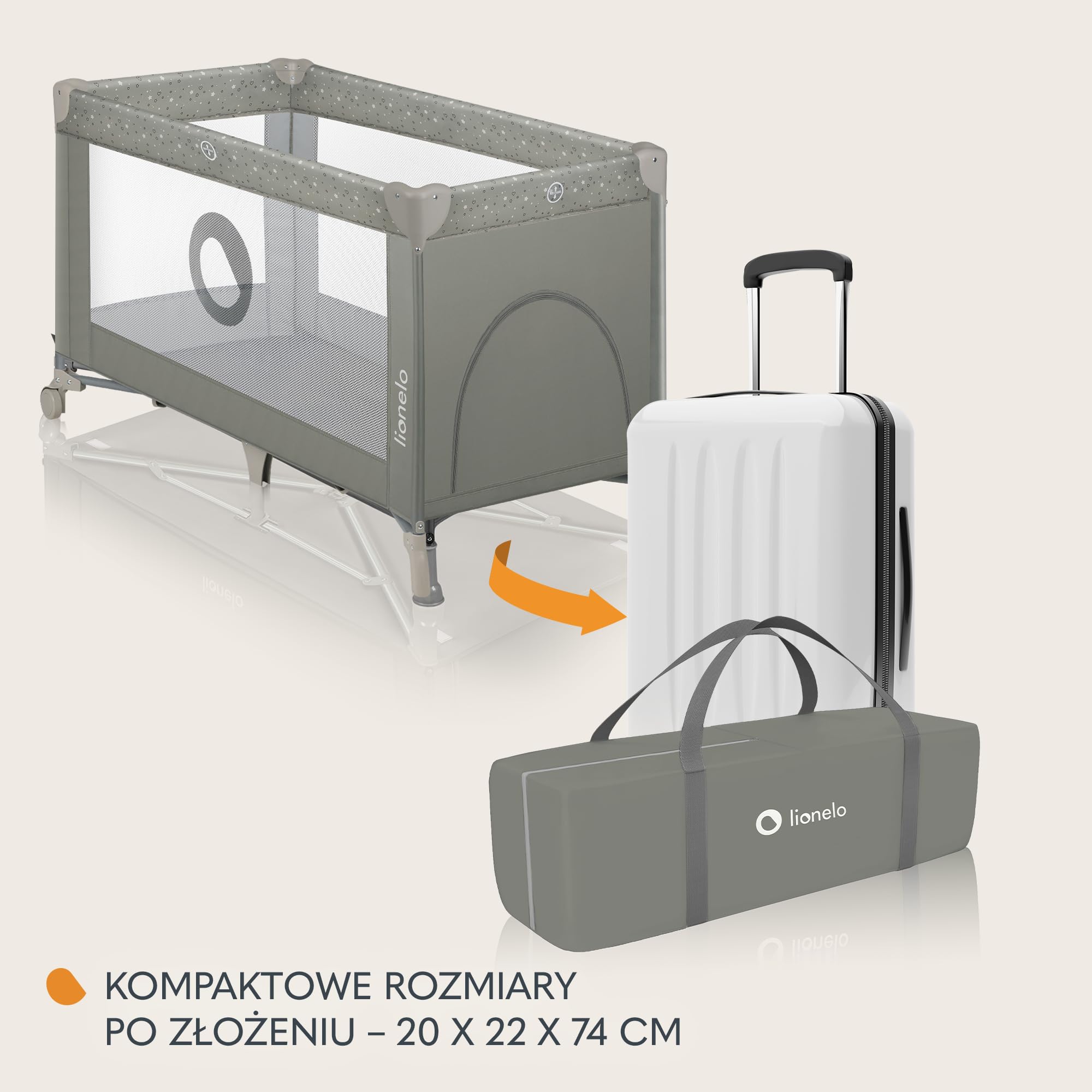 Lionelo Stefi 2 w 1 łóżeczko turystyczne, łóżko dziecięce z przewijakiem, przewiewne ścianki, system LockGuard, łóżeczko przenośne do 15 kg, składane, torba transportowa