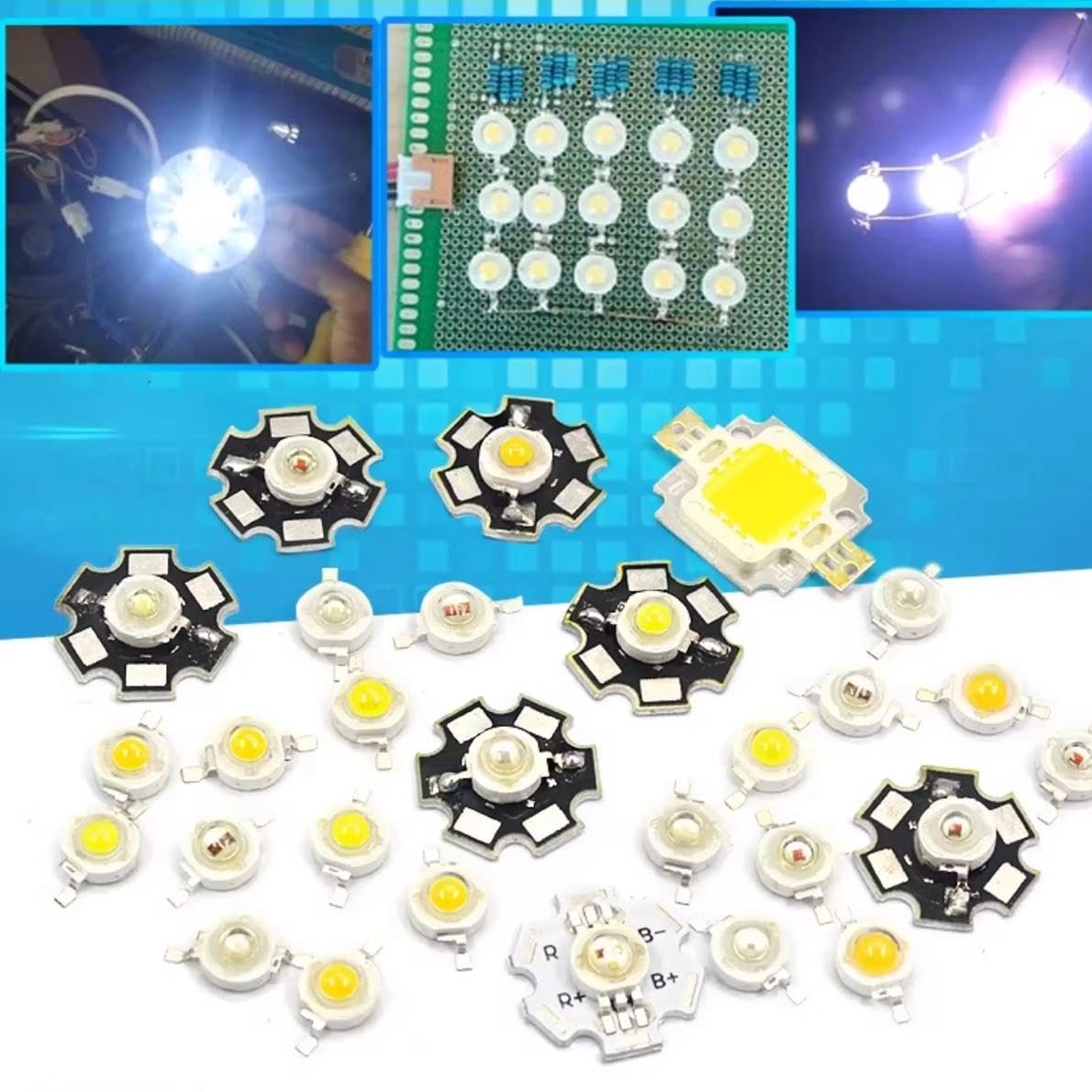 Emettitore a diodo LED da 5W,scheda LED dual core 3V,bianco caldo/freddo,torcia a mano MR16 GU10 ristrutturazione della luce downlight,senza scheda scheda a dissipatore stella (5W-50pcs/Bianco 6500K)