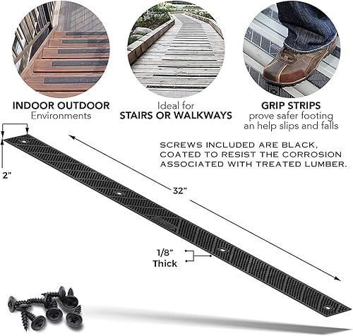Miniatura 3 de GripStrip S - Paquete de 8 peldaños antideslizantes, color negro (32 x 2 pulgadas), tiras antideslizantes para exteriores, tiras de tracción de