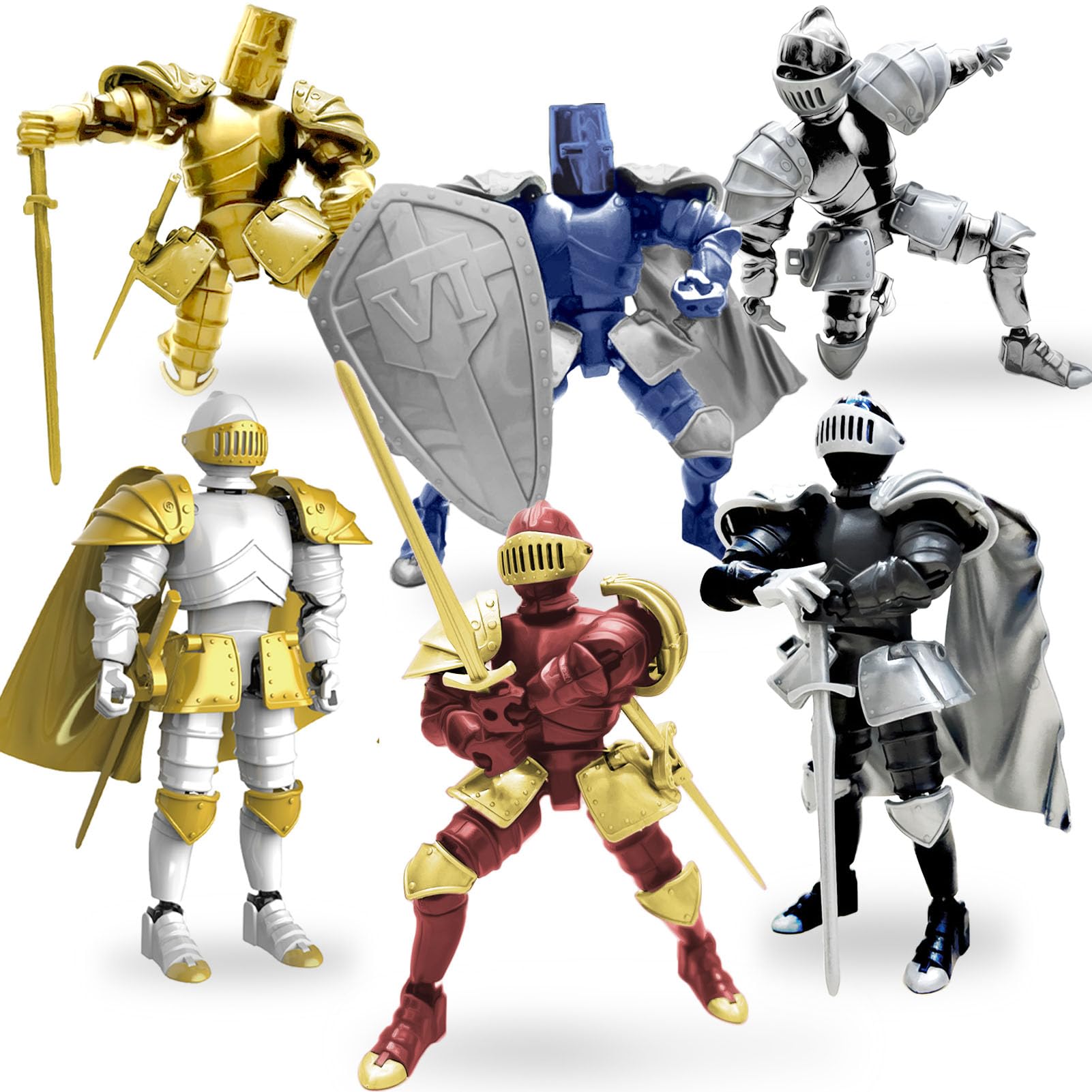 Lot de 6 figurines d'action de chevalier médiévale, figurine d'action d'armure de chevalier, mannequin robot mobile multi-articulé