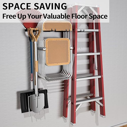 Miniatura 3 de YYR Estante de almacenamiento plegable para silla, herramientas de jardín y sillas plegables para organización de garaje, césped, playa, campamento,