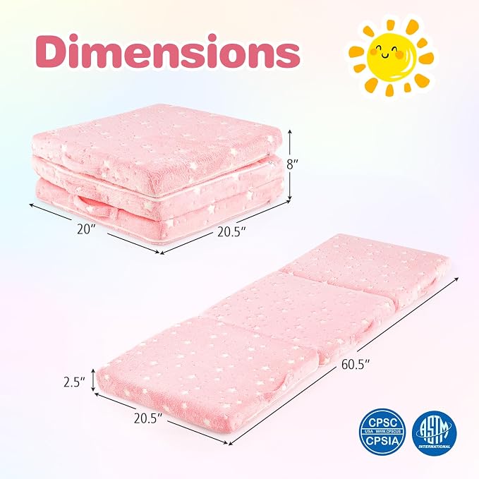 Colchoneta plegable infantil rosa con cubierta de franela miniatura 3