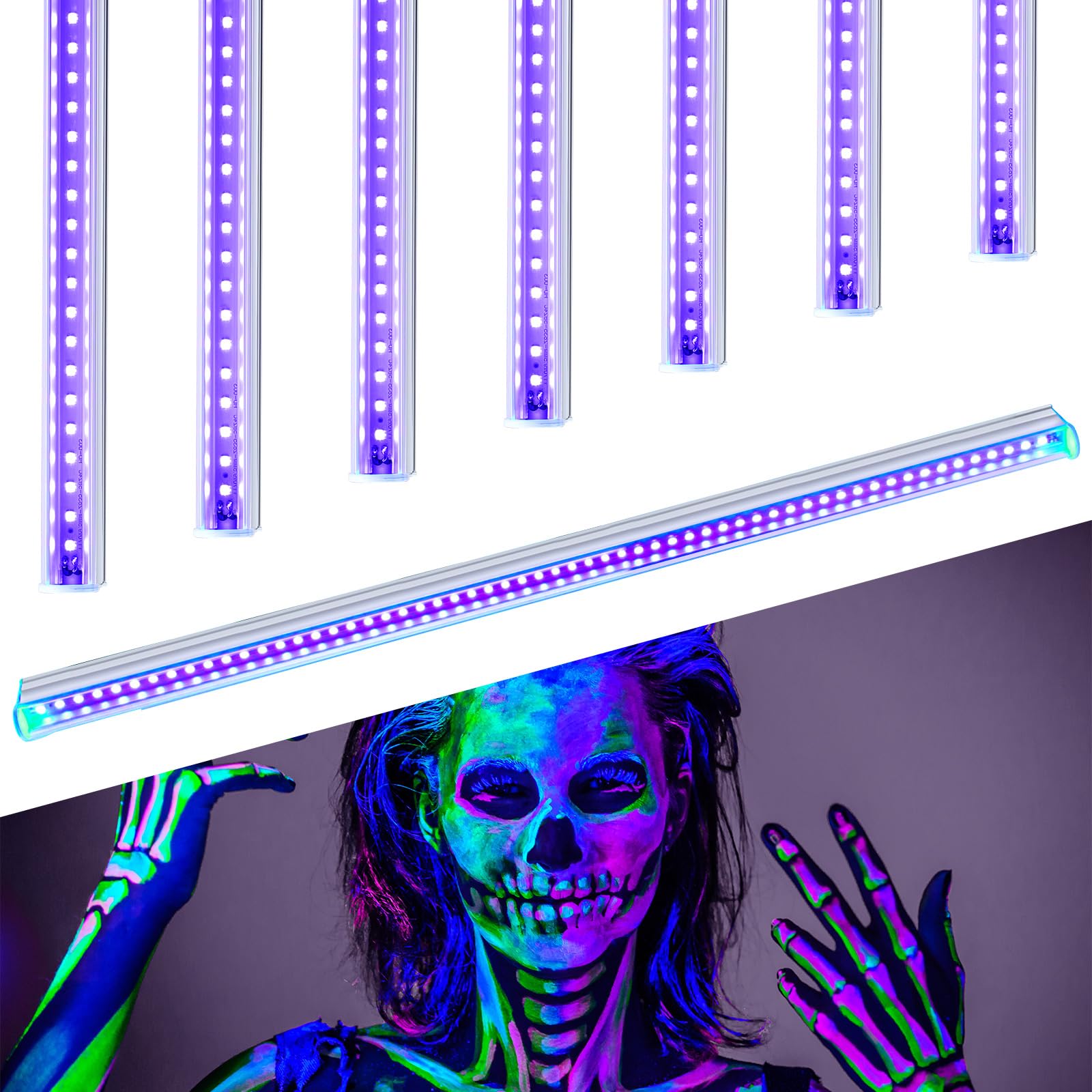 8 Pcs UV Black Light Led Bar T5 22w Portable Lamp Blacklight Light UV Bar Strip Power Linking for Poster Halloween Glow Party Decoration Body Painting Lighting Stage with Built in on off Switch (2 Ft)