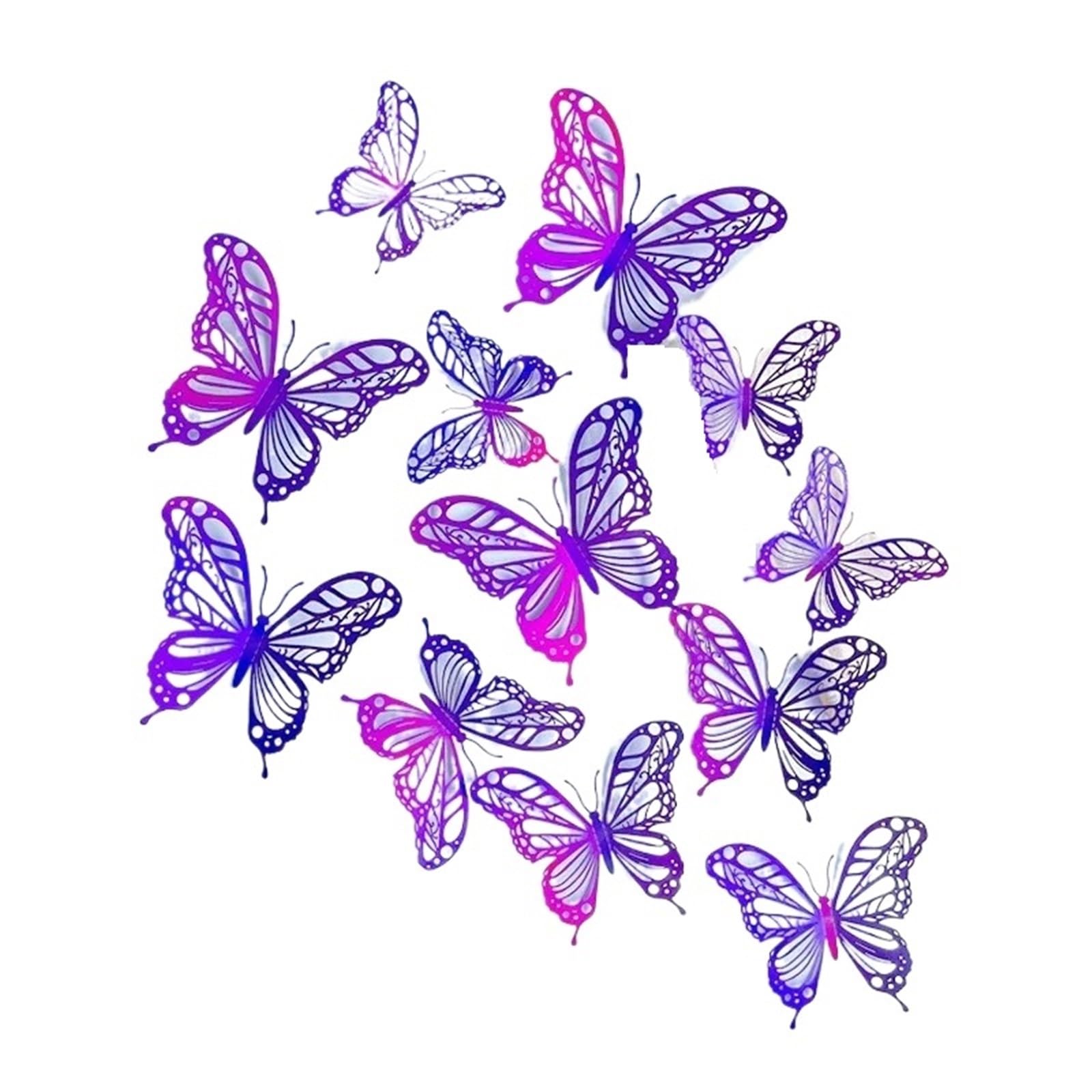 12Pcs 3D Effect Butterflies Wall Stickers Beautiful Colorful Butterfly For Kids Room Living Decals Home Decoration(Colorful Purple)