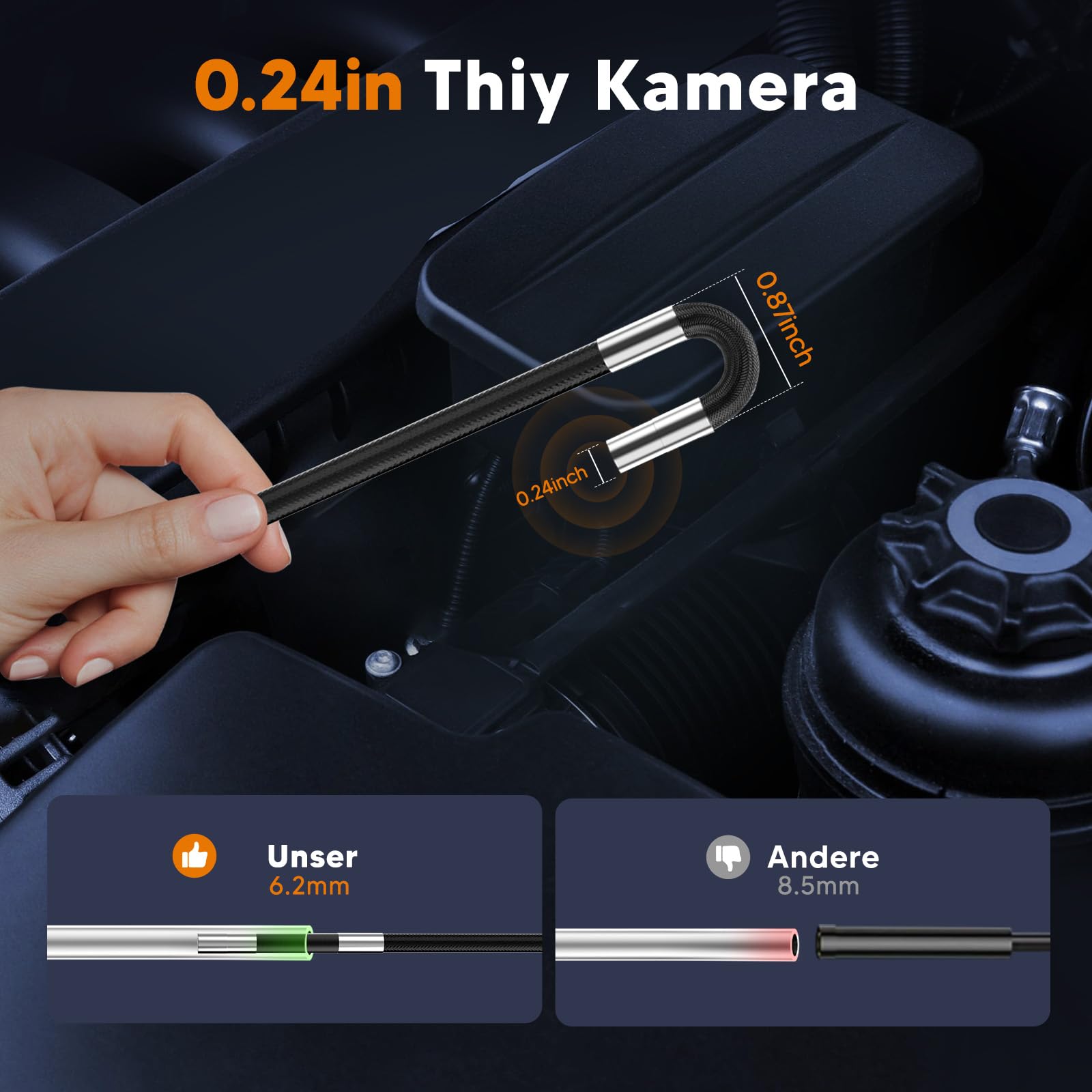 Endoskopkamera mit Licht 6,2mm 210° Drehbar Rohrkamera 1080P HD Inspektionskamera 7 Zoll IPS Endoskop Kamera Endoscope Camera IP67 Wasserdichtes 32 GB Speicherkarte für Auto Rohrreiniger