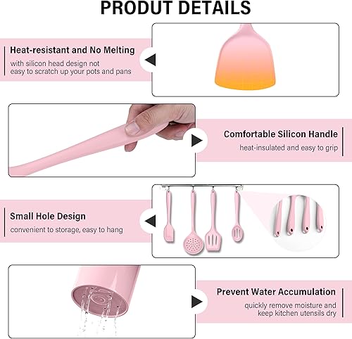 Miniatura 4 de HaWare Juego de 11 utensilios de cocina de silicona, resistentes al calor, con soporte, espátula de grado alimenticio para utensilios de cocina