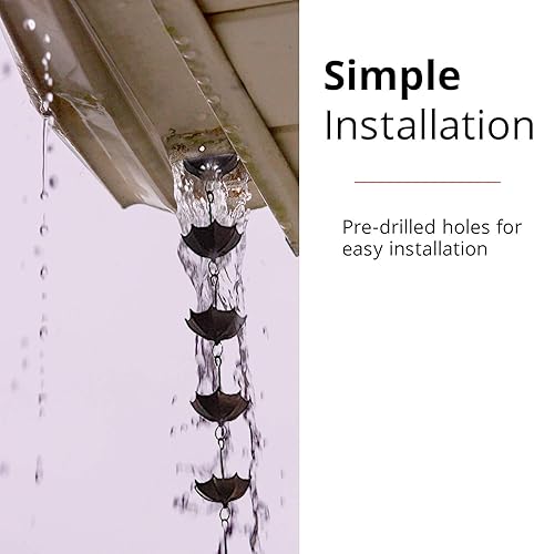 Miniatura 5 de NACH Cadena de Lluvia Decorativa con Paraguas, Cadenas de Lluvia de Hierro Fundido Resistente para Canalón, Bajante, Drenaje Exterior, 96" (8 pies),