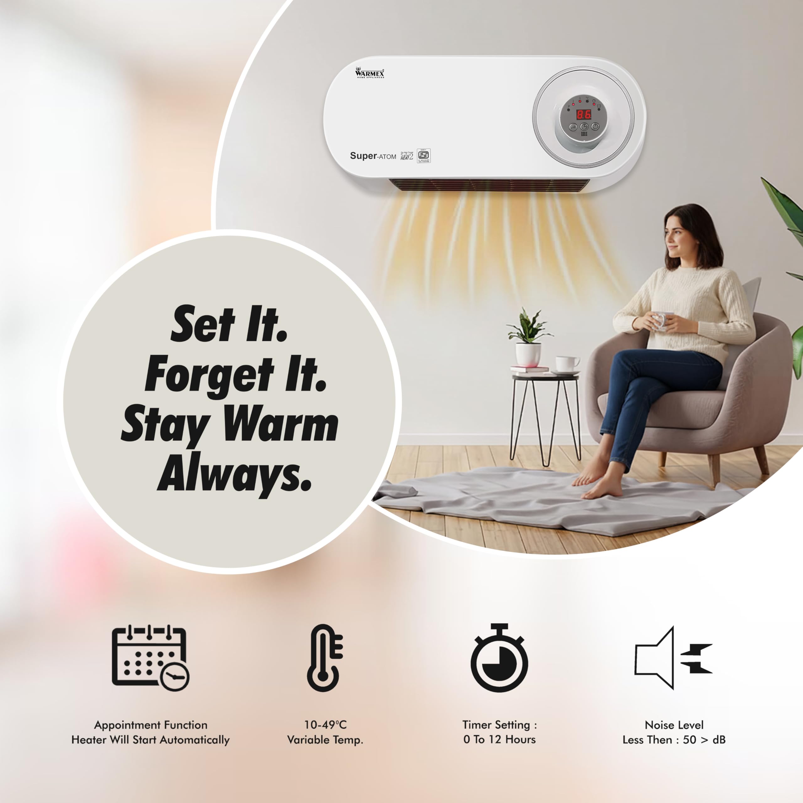 WarMex Super Atom Room Heater - Wall Mount, 2 Heat Modes -2 WarMex Super Atom Room Heater - Wall Mount, 2 Heat Modes -2