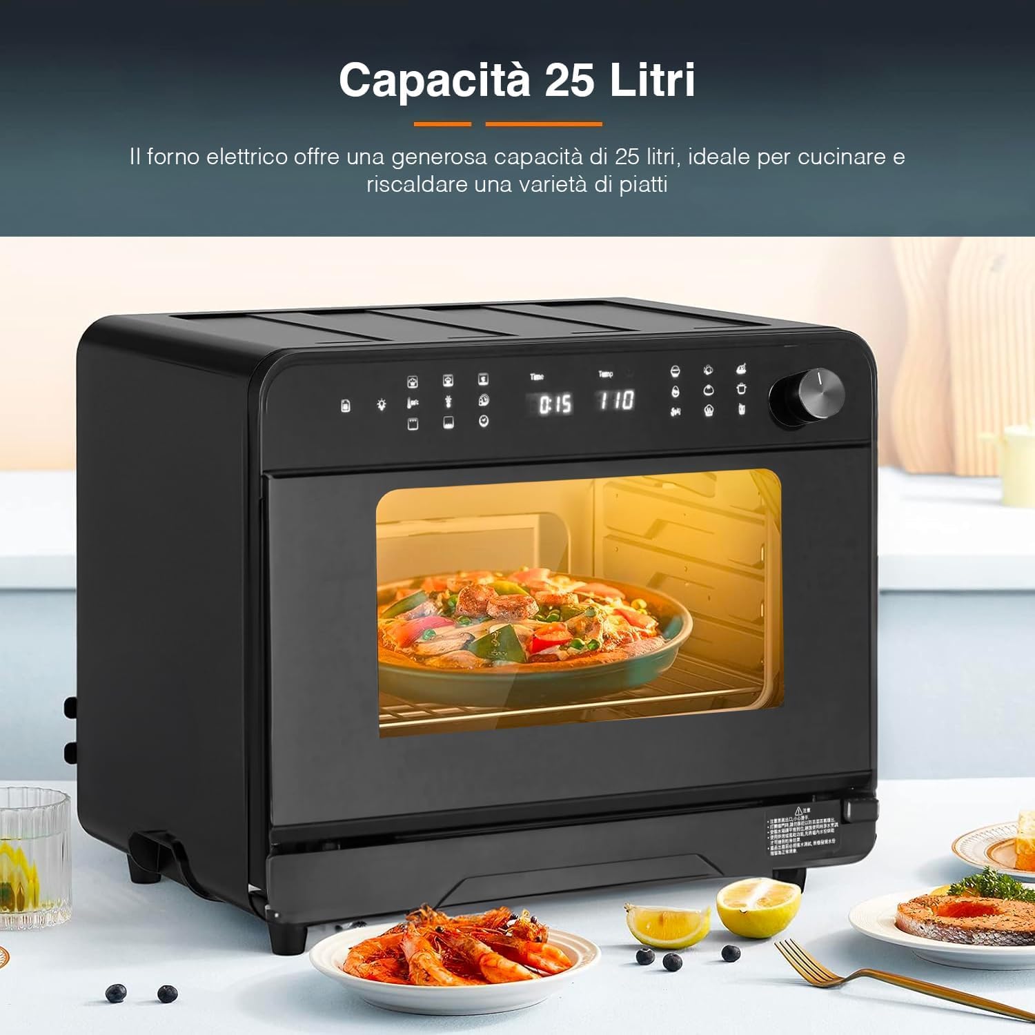 Avilia Dampfgarer mit integrierter Luftfritteuse 25 l, ideal zum Dampfgaren, Frittieren mit Luft, Rösten, Auftauen, Fermentieren von LCD-Display