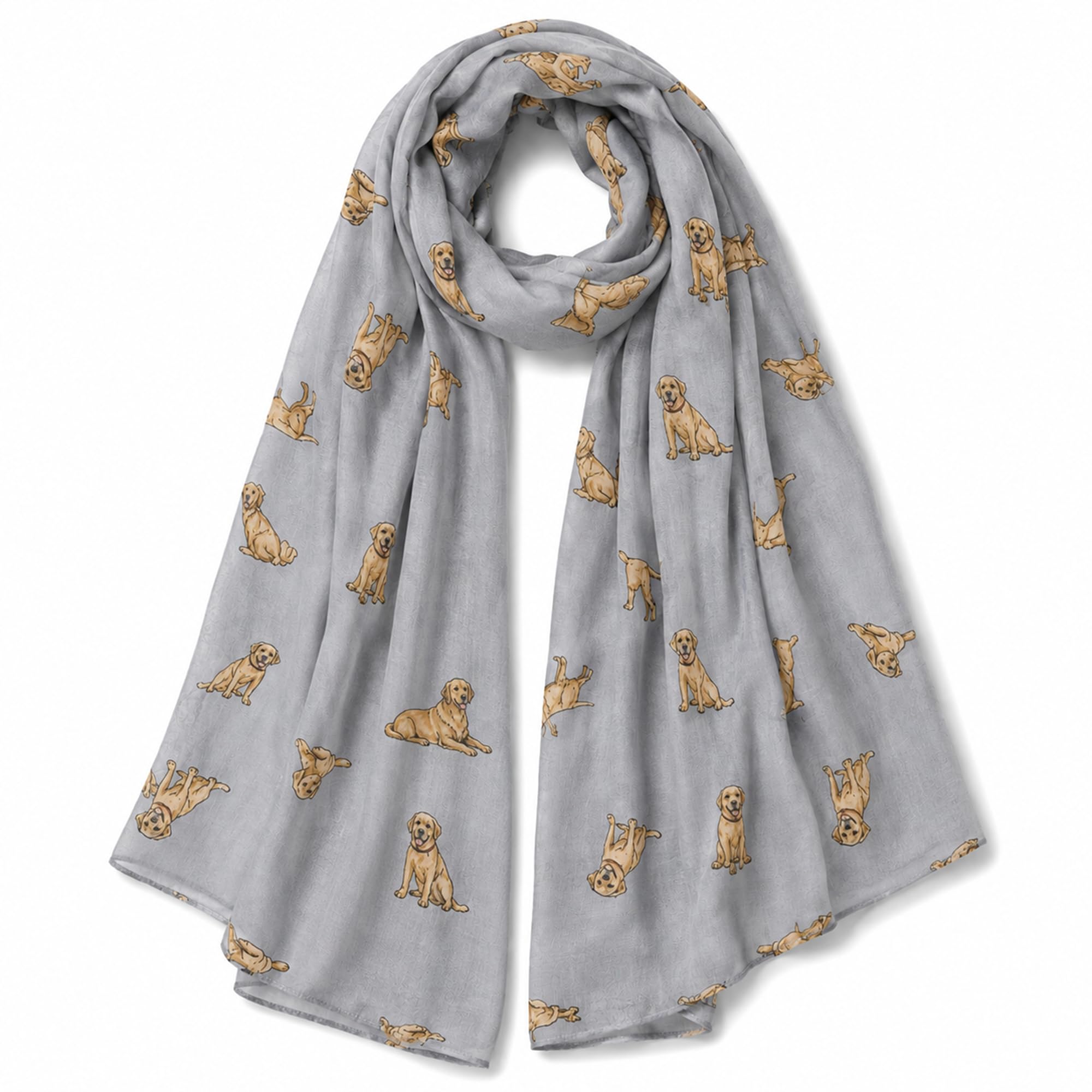 FUREVER GIFTS Labrador Retriever Dog Scarf Grey Cotton Blend 180cm x 90cm Ladies