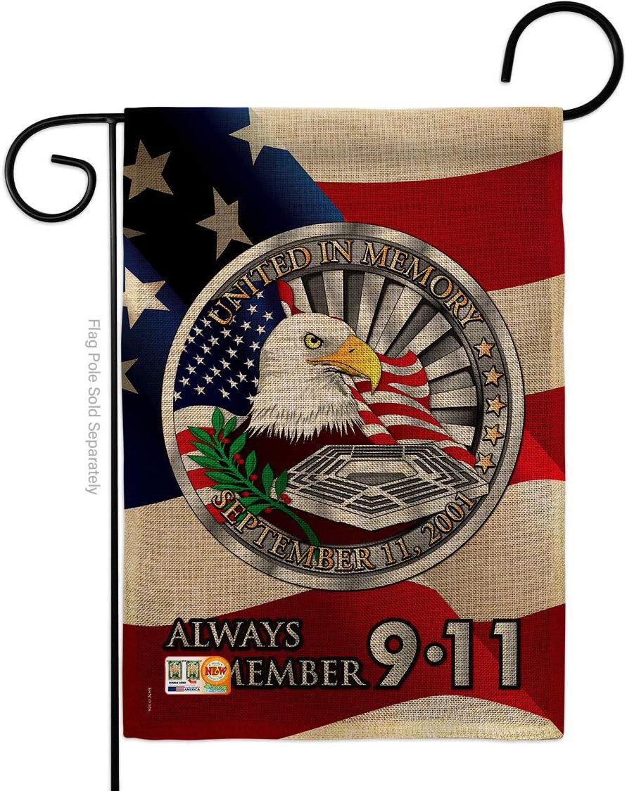 Always Remember Burlap Garden Flag Americana Patriot Day World Planet Peace Environment Awareness United State American Small Decorative Gift Yard House Banner Double-Sided Made In USA 13 X 18.5