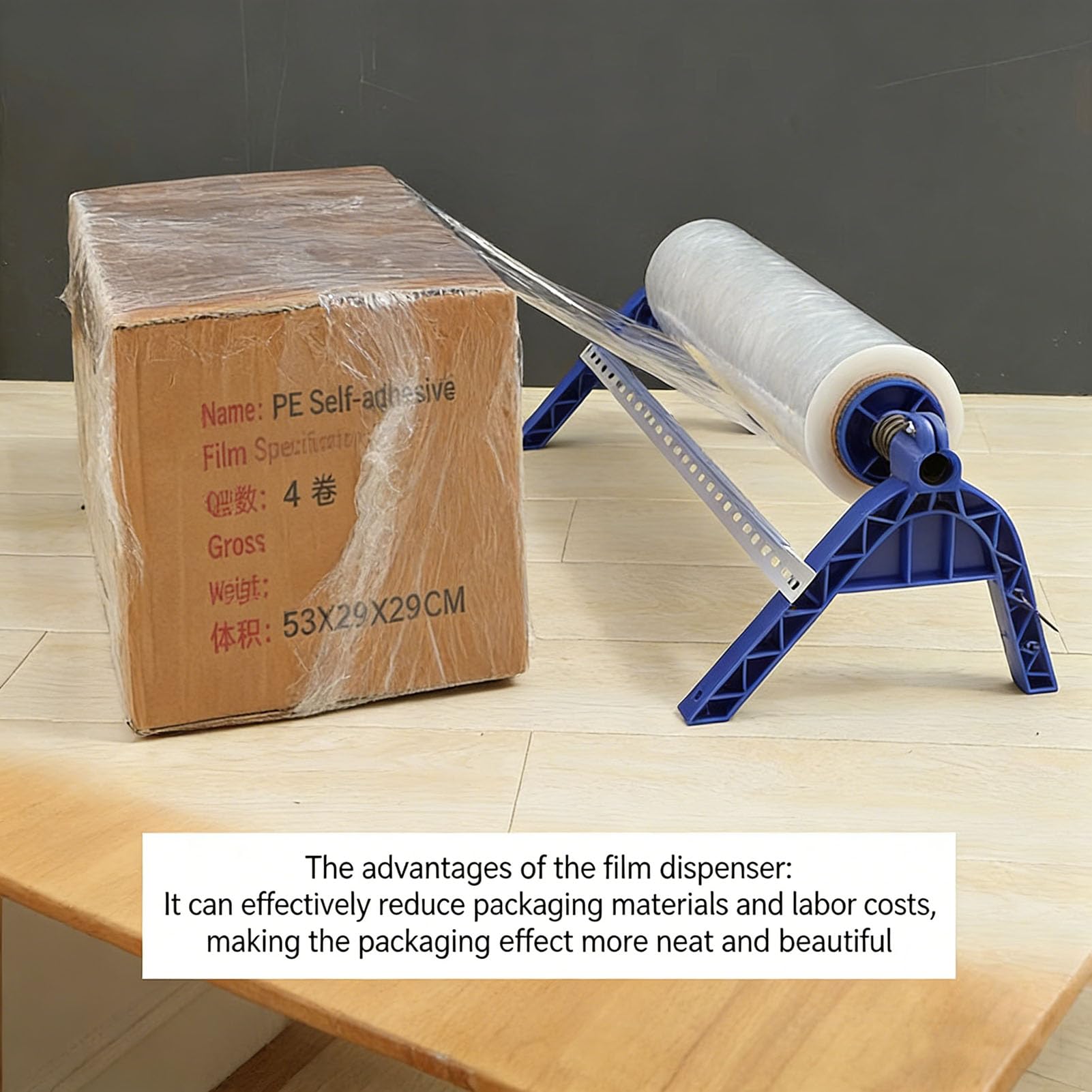 Dispensador de película Estirable de 21,65 Pulgadas de Ancho, máquina de envasado con película Estirable de Ajuste de tensión, dispensador de plástico de Mesa