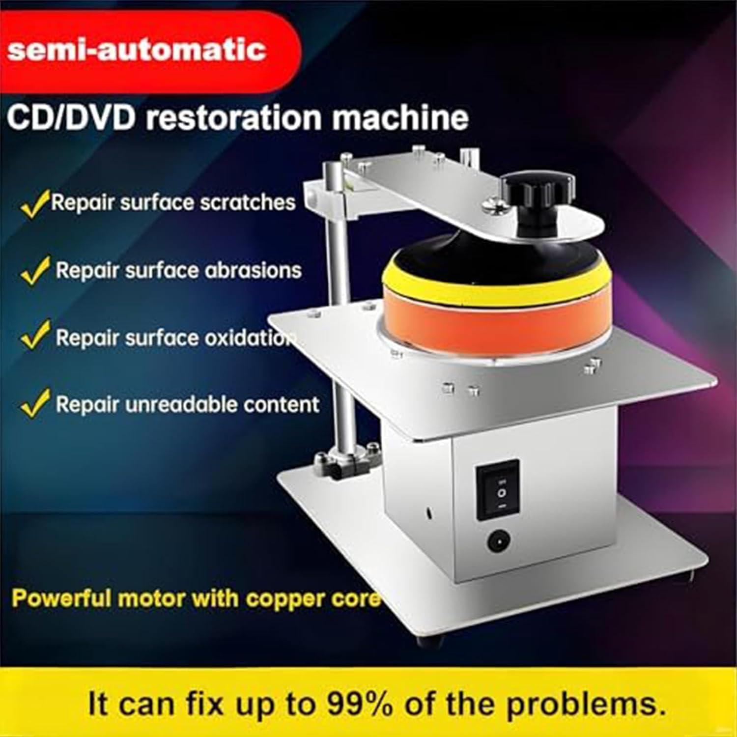 CD Repair Machine - Semi-Automatic CD/DVD Polishing Machine, Repairs Scratches and Oxidation, Up to 99% Repair Rate