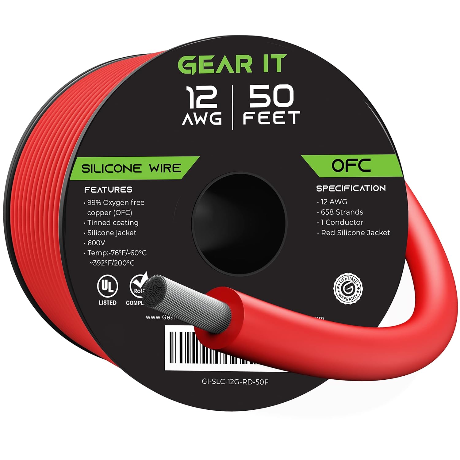 GEARit 12 Gauge Silicone Wire 600V (Bonded Black/Red - 50 Feet) 12AWG Tinned OFC Oxygen Free Copper Stranded Soft Flexible Wires for Primary, Electrical, Car/Auto, Trailer, Amp - 12ga 50ft
