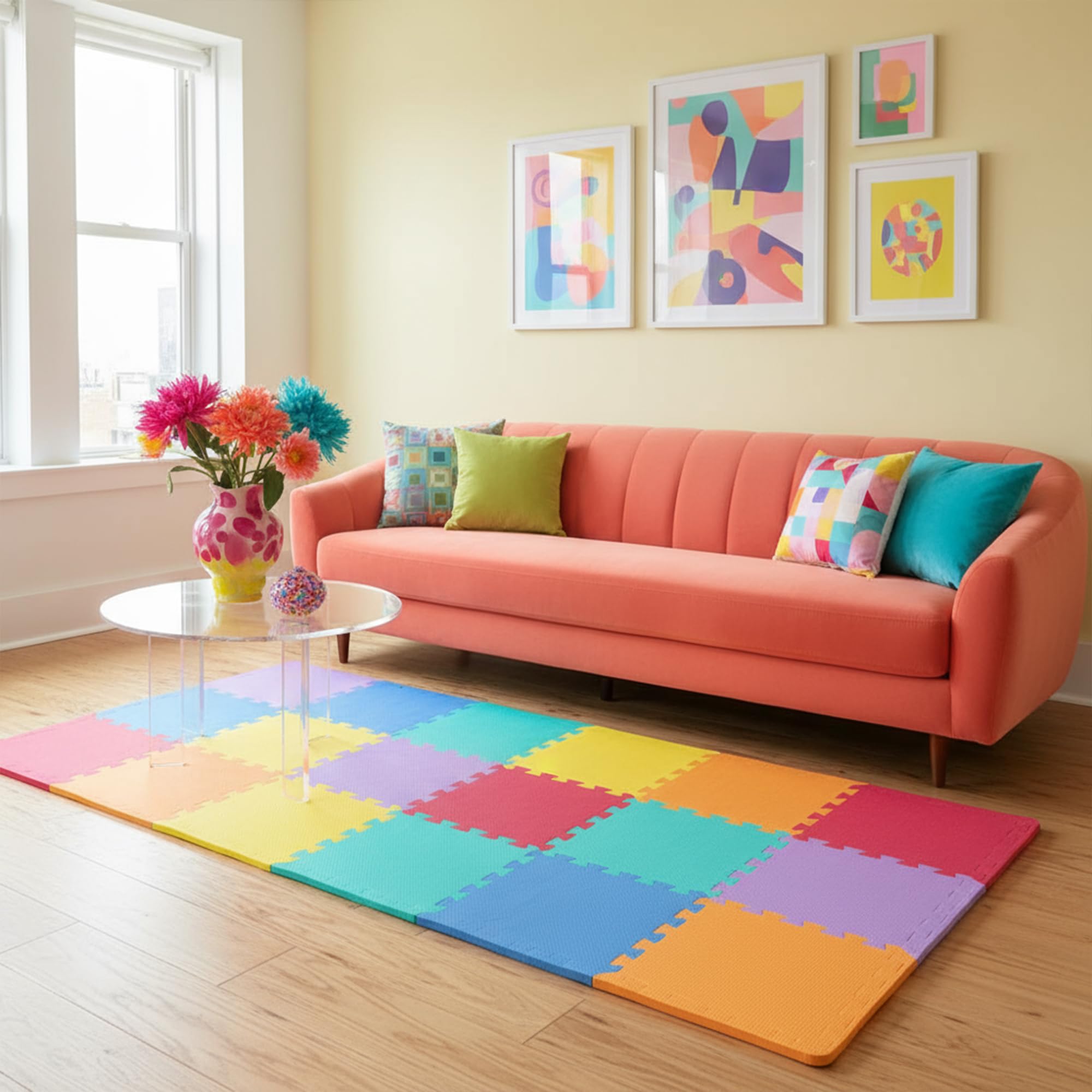 1 'x 1' (30cm x 30cm) Tapis de Sol imbriqués | Tapis en Mousse Douce | Tapis de Jeu | Tapis de Gymnastique (12/18 Pièces）