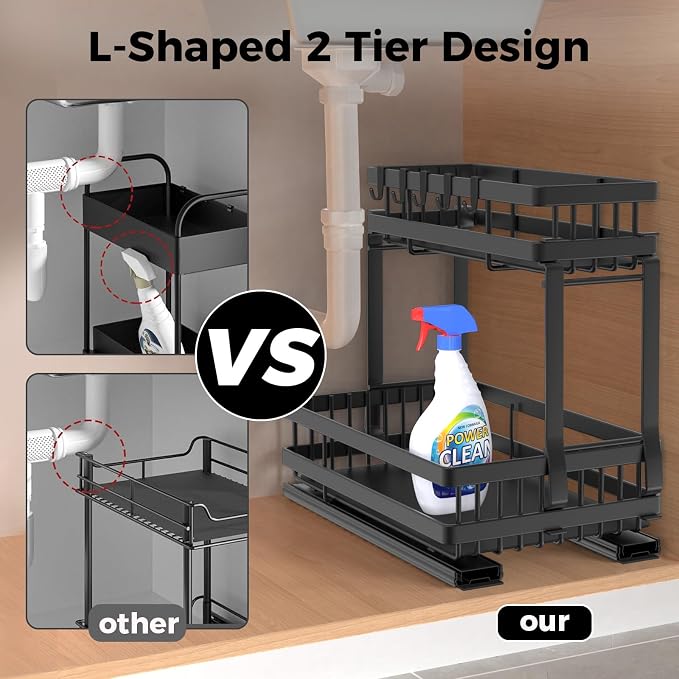 Organizador Mejorado Bajo Fregadero para Baño y Cocina, Estantes Extraíbles de 2 Niveles, Estante Estable de Acero al Carbono para Almacenamiento en Hogar y Lavandería miniatura 3