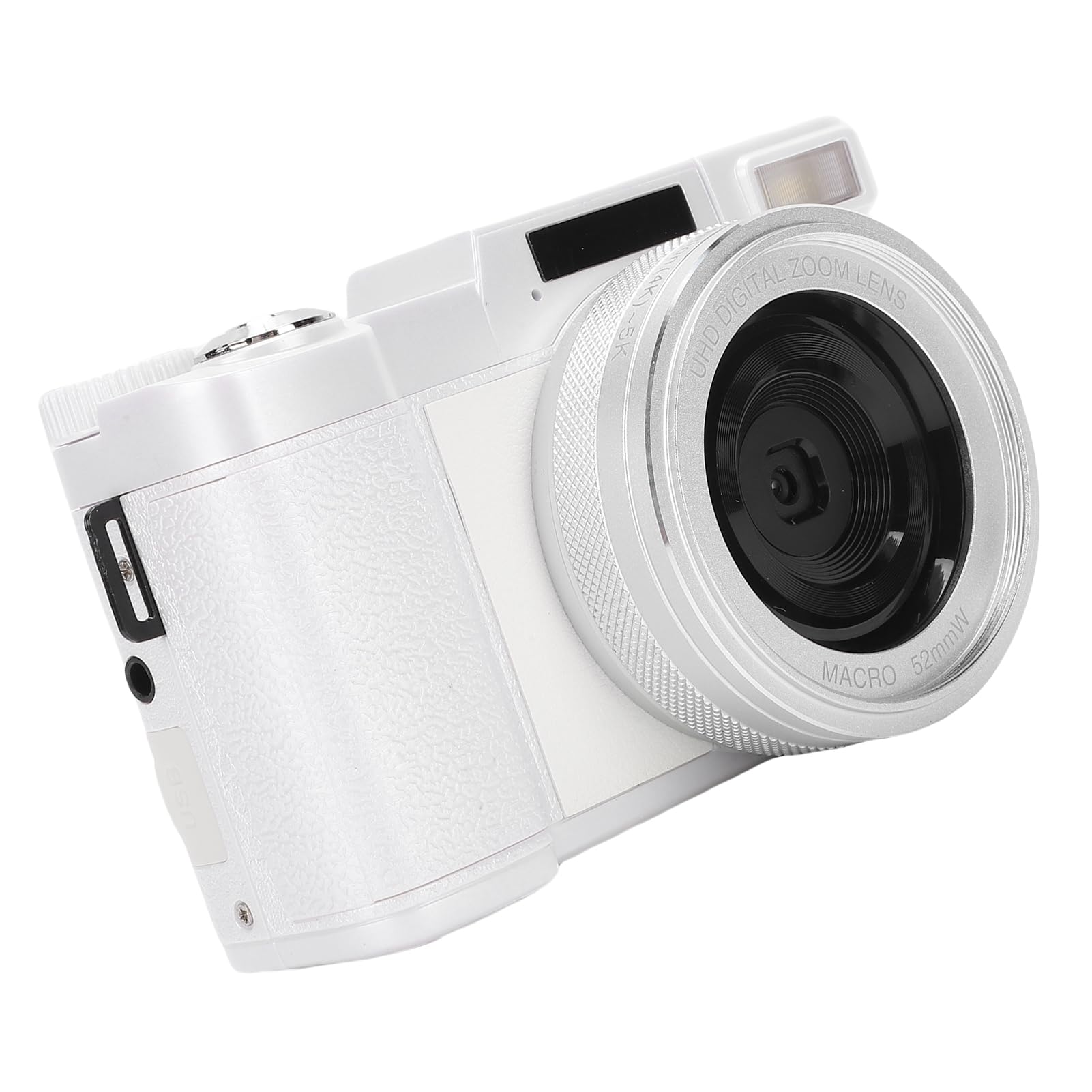 Fotocamera Digitale 5K, Vlogging con Zoom 18X da 64 MP, Fotocamera di Bellezza Compatta WiFi con Luce di Riempimento a LED, Schermo Ribaltabile da 3 Pollici, Batteria da 800 MAh per (WHITE)