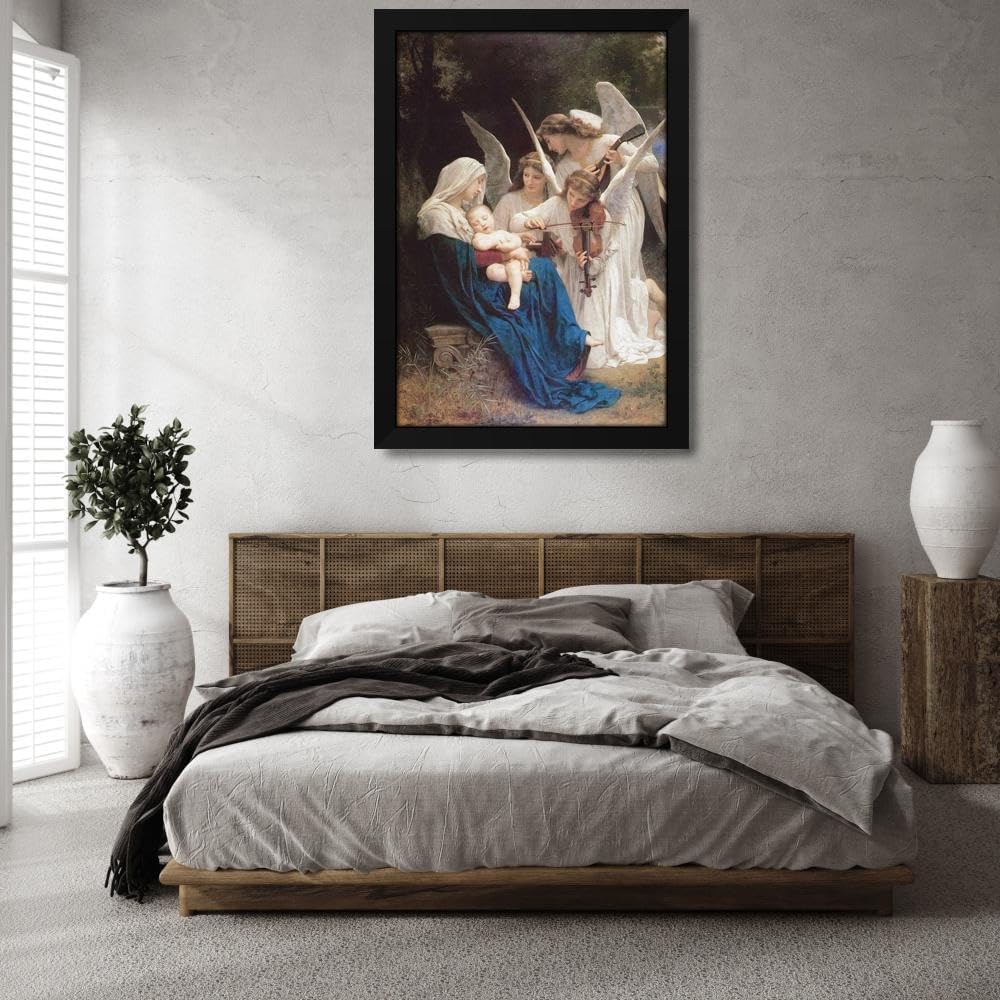 Bouguereau, William-Adolphe 33x48 Huge Black Modern Framed Canvas Art Print Titled: Song of the Angels, 1881