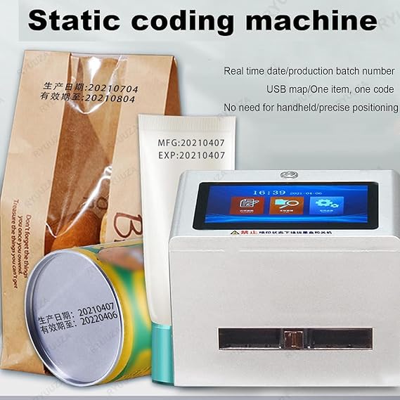 Inkjet Coding Machine-7 in Touch Screen+ 2 Pcs 42ml Original Fast-Drying Ink Cartridge | Intelligence Batch Printer for Date/Time/Barcode/Qr Code/Batch Number/Label/Picture,Silver