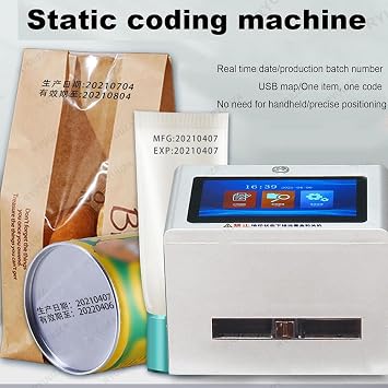 Inkjet Coding Machine-7 in Touch Screen+ 2 Pcs 42ml Original Fast-Drying Ink Cartridge | Intelligence Batch Printer for Date/Time/Barcode/Qr Code/Batch Number/Label/Picture,Silver