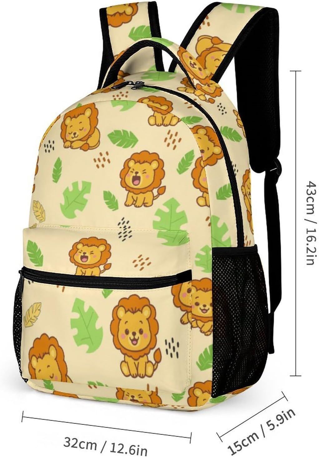 Cartoon Animals Pocket Backpack Set School Bookbag with Lunch Bag Lightweight Pencil Case Pouch Bag (Lion, One Size) image 2
