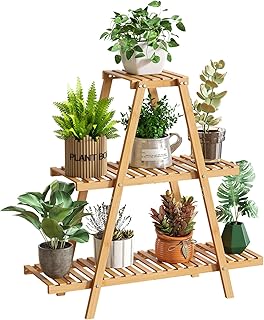 GHWIE Plant Stand Indoor Plant Shelf Outdoor bamboo Plant Rack, 3 Tiers ...