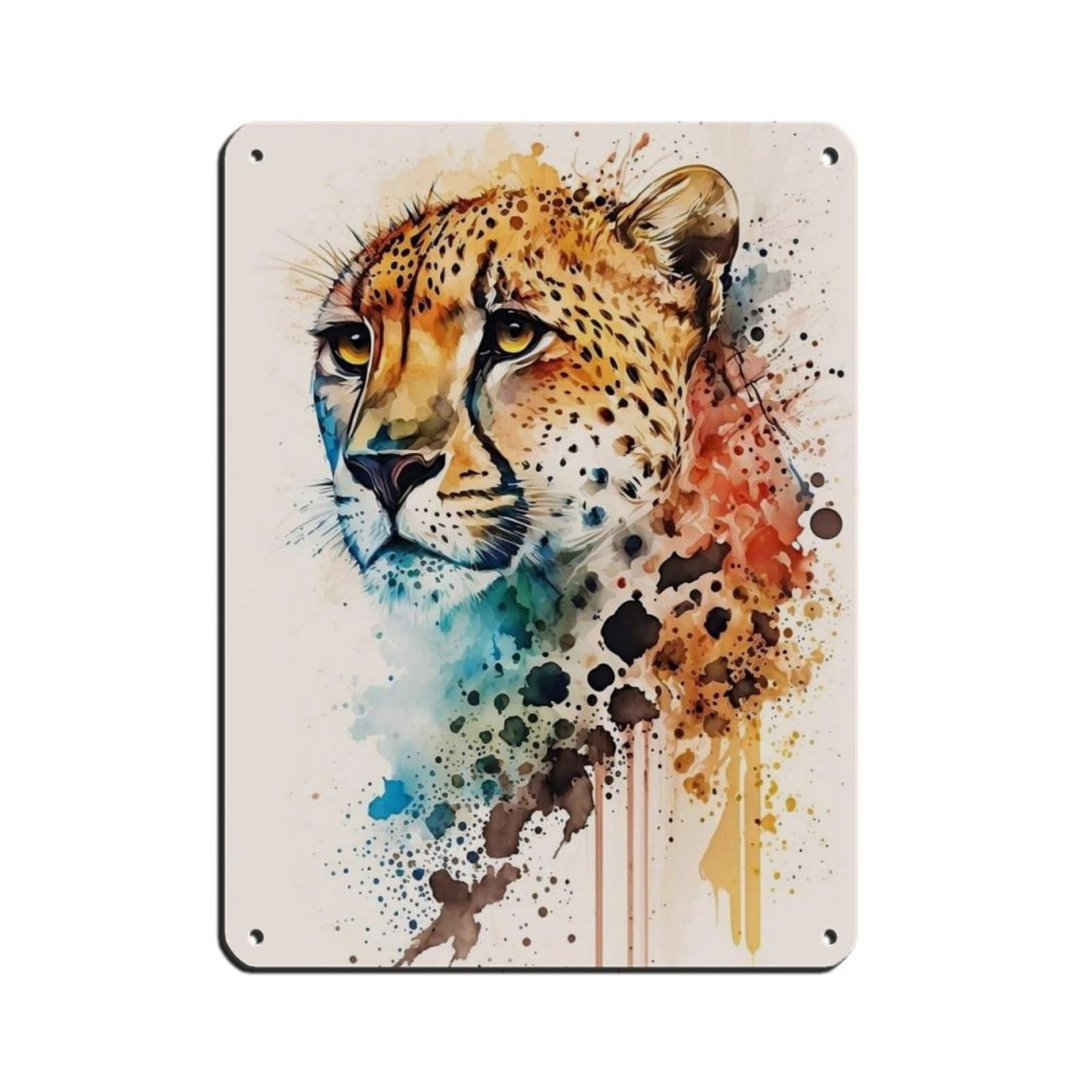 Watercolor Cheetah, Art Poster Retro Poster Metal Tin Sign Chic Art Retro Iron Painting Bar People Cave Cafe Family Garage Poster Wall Decoration 12x16inch(30x40cm)