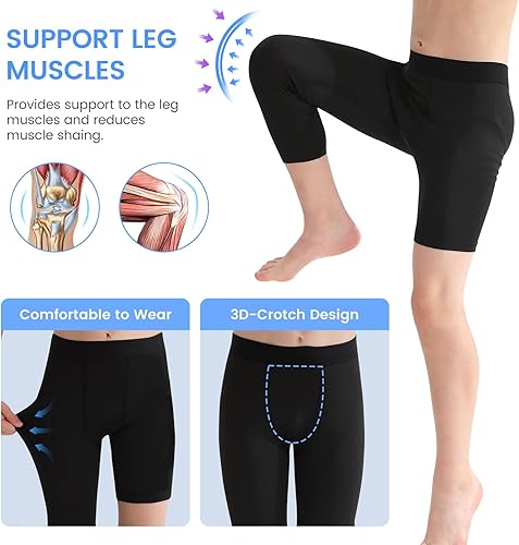 Vista 3 de Paquete de 2 pantalones de compresión de una pierna 34 para niños y jóvenes, mallas para baloncesto, correr, gimnasio, atletismo, capa base