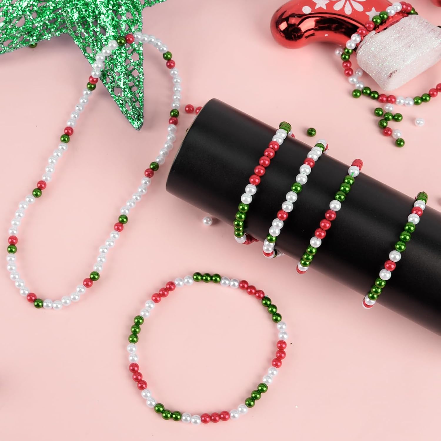 1600Pcs 6mm Christmas Color Pearl Beads Red Green and White Beads Mini Christmas for Ornament Making Xmas Home Decoration DIY Necklace Earrings Hair Crafts - Image 5