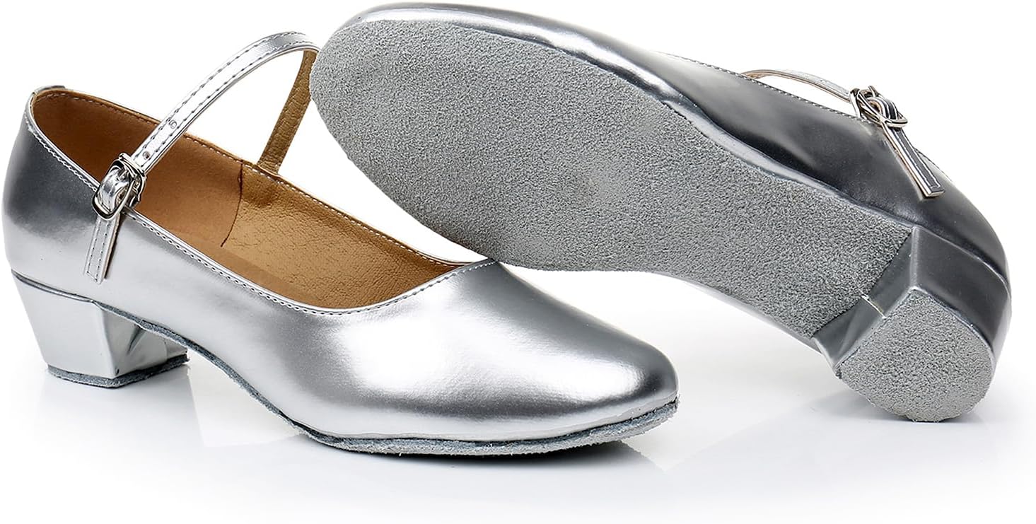 SWDZM Girls Latin Dance Shoes Kids Ballroom Dance Shoes Low Heel Girls Salsa Tango Practice Dance Shoes,Model L1050