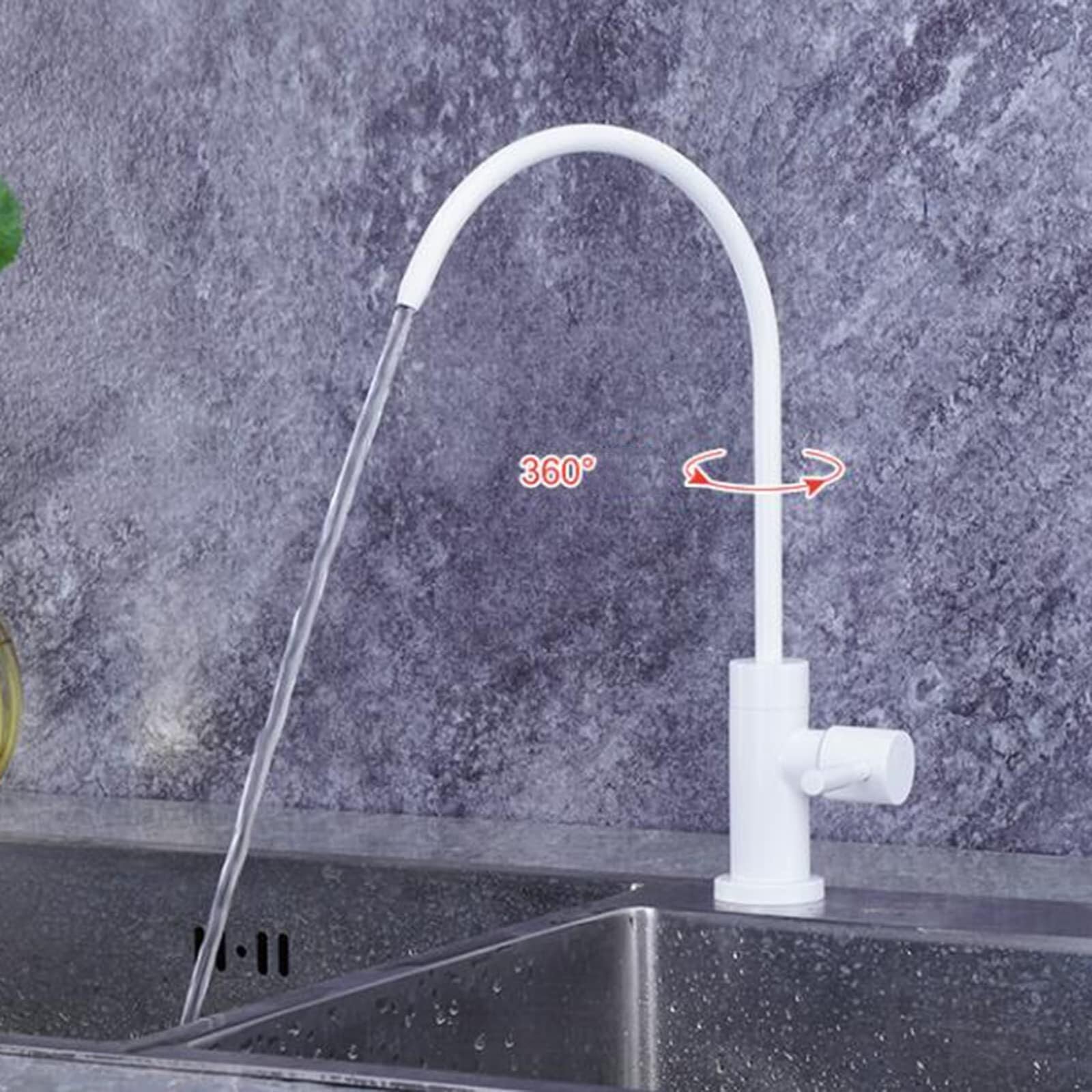 CMBSSTFC Rubinetto depuratore Acqua Potabile Rubinetto Filtro Cucina Girevole in Acciaio Inossidabile Bianco(D)
