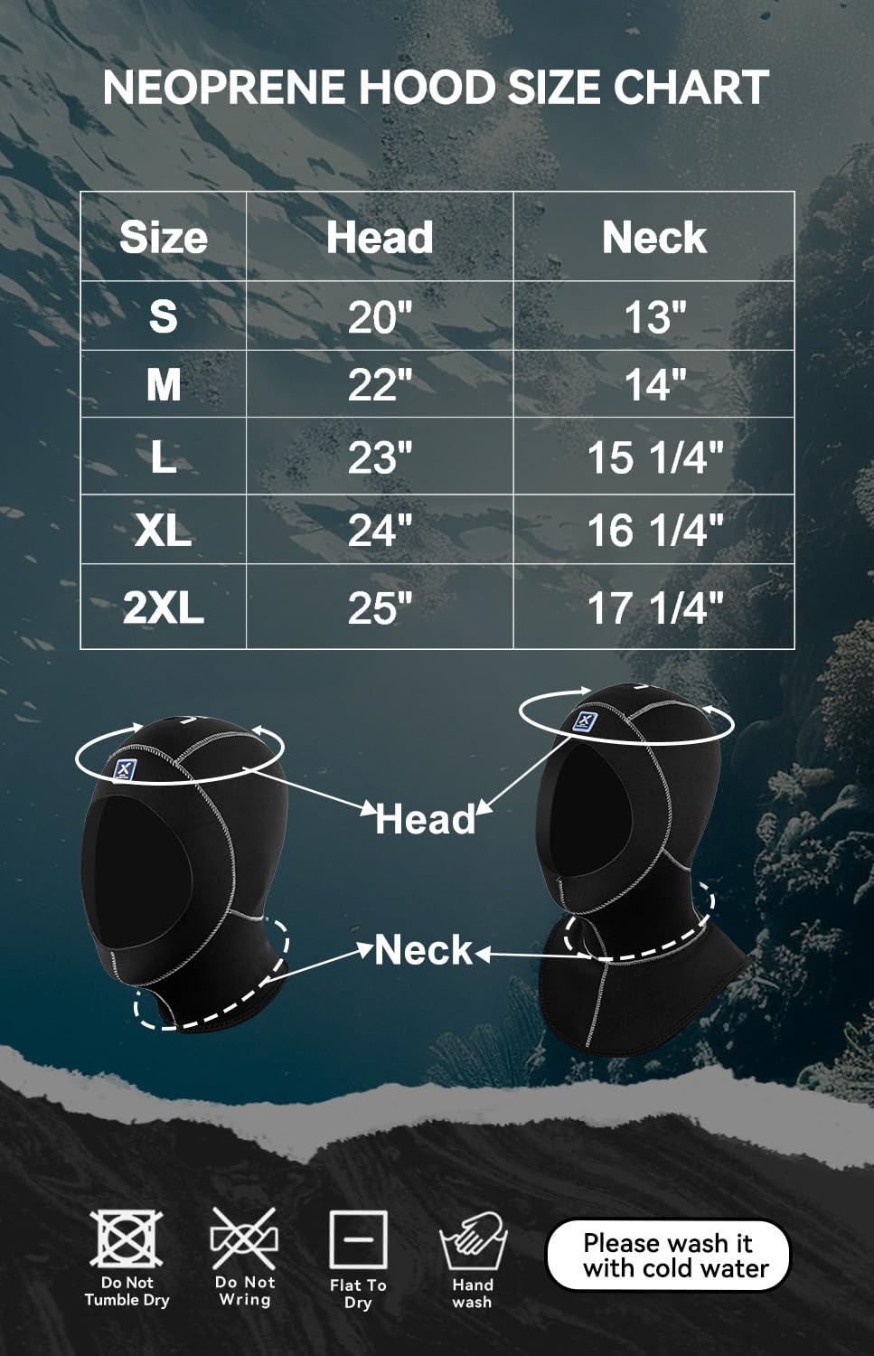 XUKER Neoprene Wetsuit Hood Scuba Diving Hood 3/2mm for Men Women, Diving Cap Surfing Thermal Hood for Kayaking Snorkeling Swimming Sailing Canoeing Water Sports