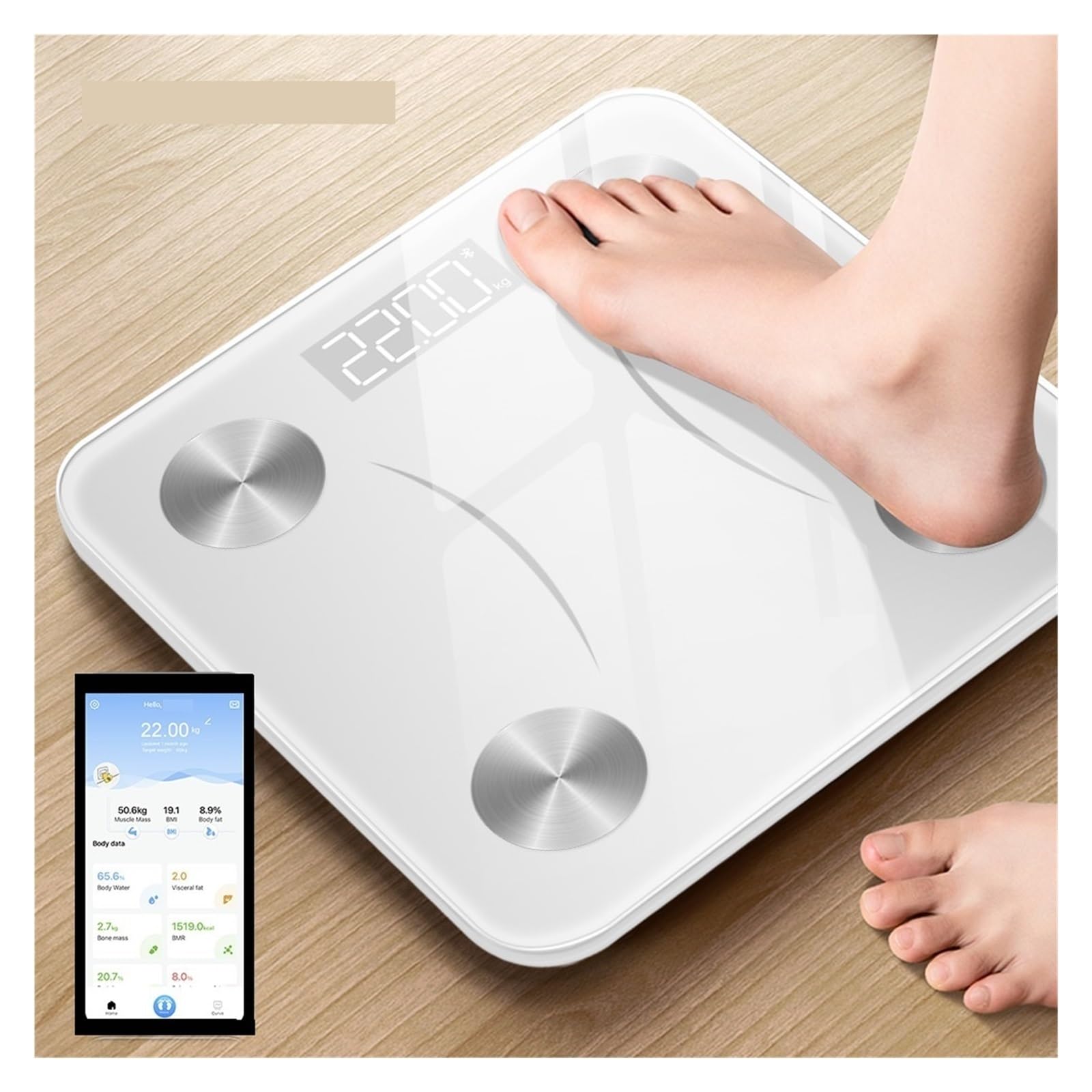 Bilancia For Il Grasso Corporeo Bilance Intelligenti Digitali For Bagno Wireless Compatibile Con Bluetooth Analizzatore Di Composizione Del Display LCD Preciso E Facile Da Leggere(White)