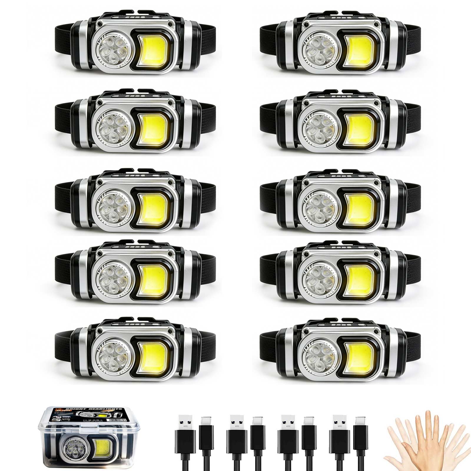 Torcia frontale a LED ricaricabile 2026, super luminosa, magnetica, dimmerabile, con sensore di movimento e 8 modalità, faretto e proiettore, torcia a LED per lavoro, corsa, escursionismo, campeggio
