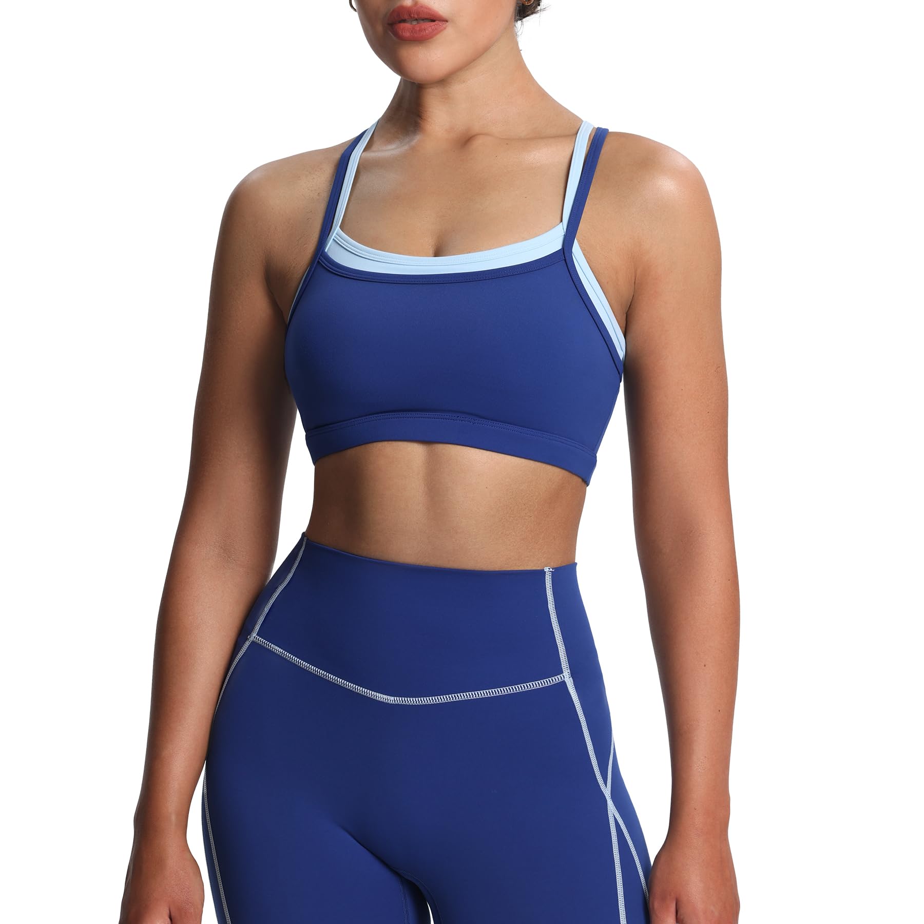 Aoxjox Womens Workout Sports Bras Takes Two Bra High Impact Training Fitness Running Yoga Crop Tank