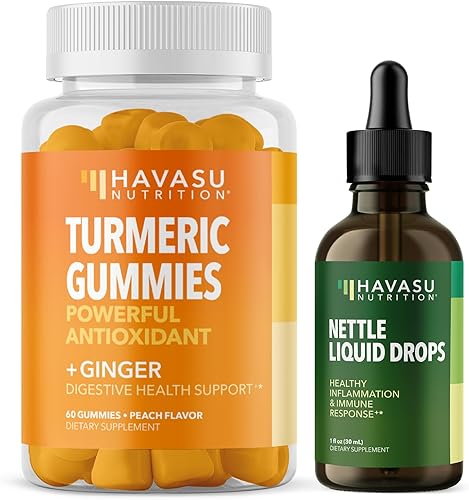 Gomitas de cúrcuma y jengibre + gotas líquidas de raíz de ortiga orgánica Metabolismo, próstata, articulaciones e inmune Sin OMG y sin gluten 60