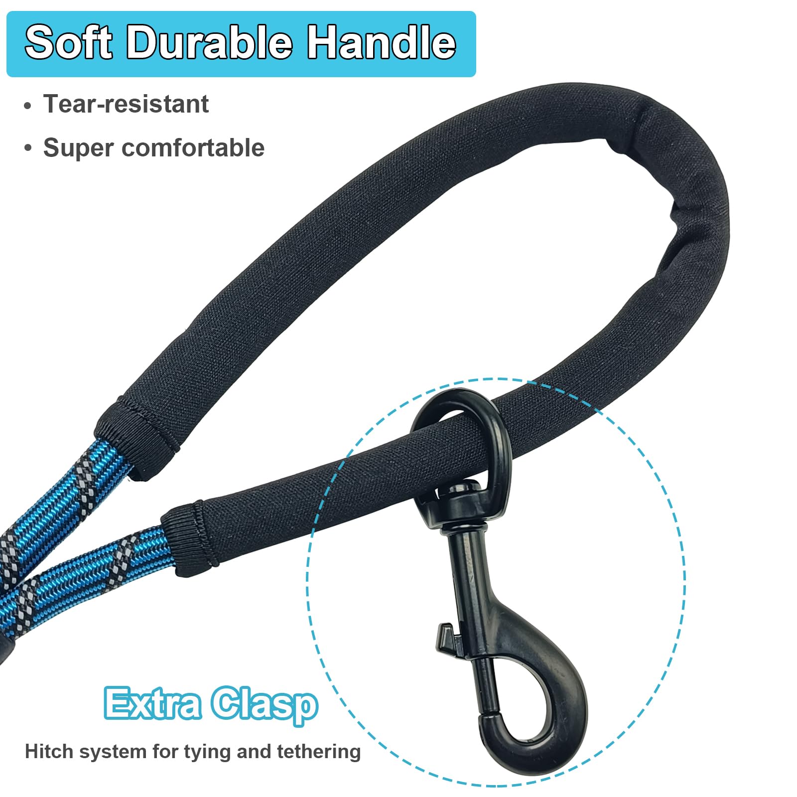 BTINESFUL Long Dog Leash, 10/15/20/30/50FT Dog Training Leash with Soft Handle, Reflective Heavy Duty Rope Dog Lead for Medium Large Dogs Outside Play, Camping (3/8" x 10ft, Blue) - image 3