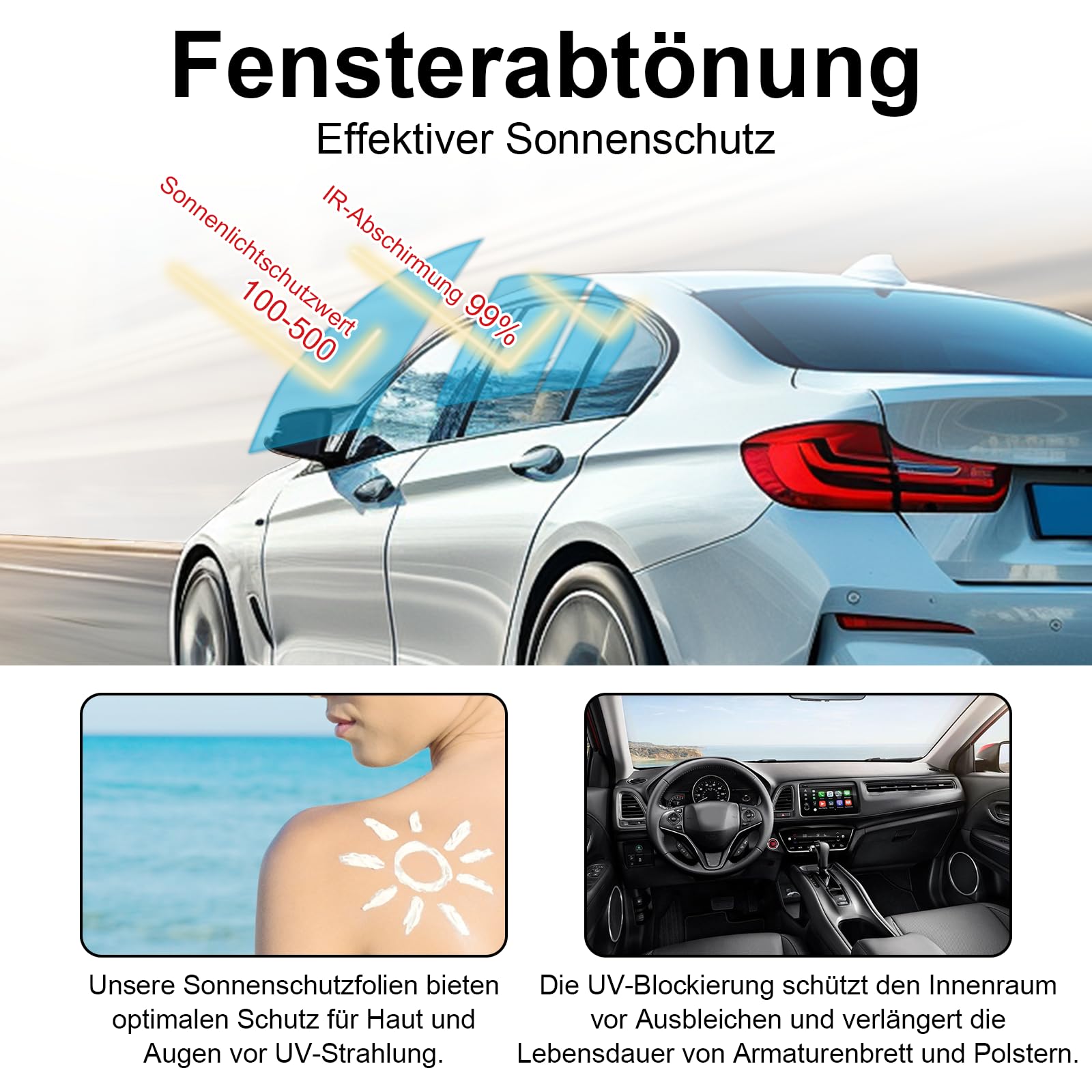 Lámina tintada para ventanas de coche, 50 x 300 cm, color negro, lámina protectora solar autoadhesiva para ventanas de coche, protección UV y protección contra el calor, protección contra astillas