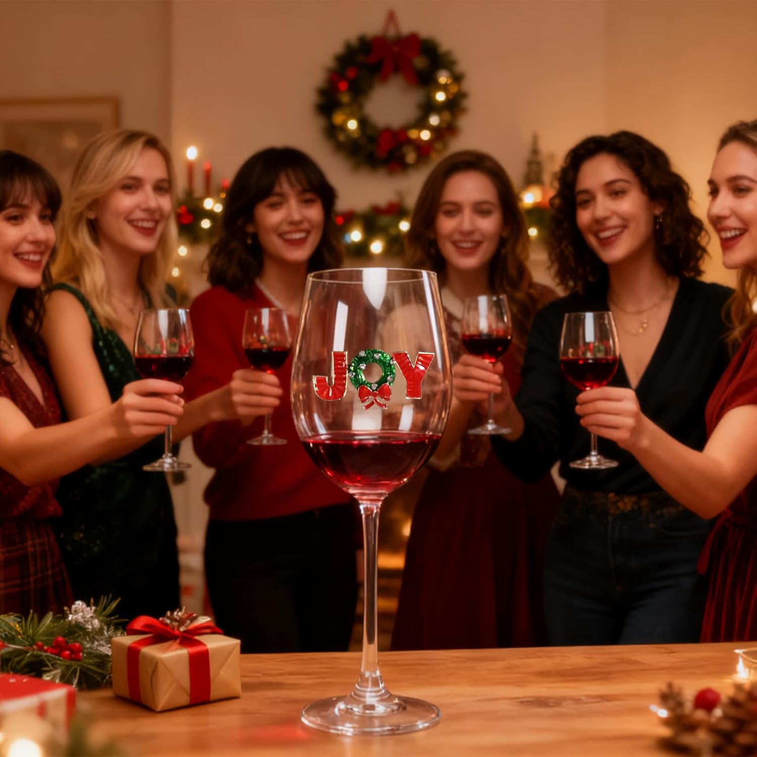 Vipush Wine Glasses Set of 2-19 Oz Drinking Cups with Joy Crystal Xmas Holiday Wineglass Gift Winter Glassware Diamond-encrusted Cups Christmas decoration for Valentines Gift - Image 5