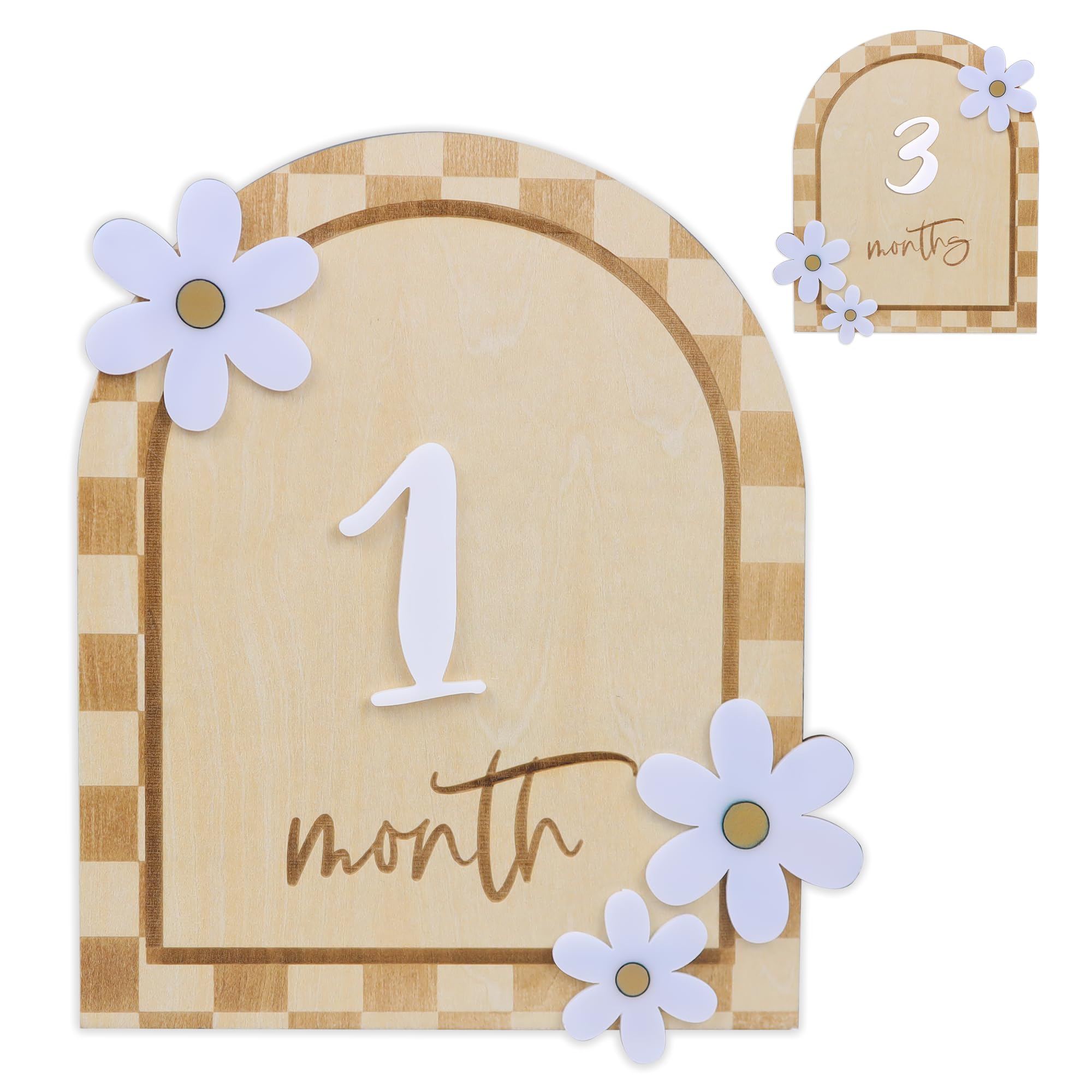 Baby Monthly Milestone, Wooden Baby Milestone Signs, Monthly Milestone Wood Discs, Baby Milestone Discs, Baby Photo Props Cards Interchangeable Number Set of 12 for Baby Growth Recording (Caro Card)