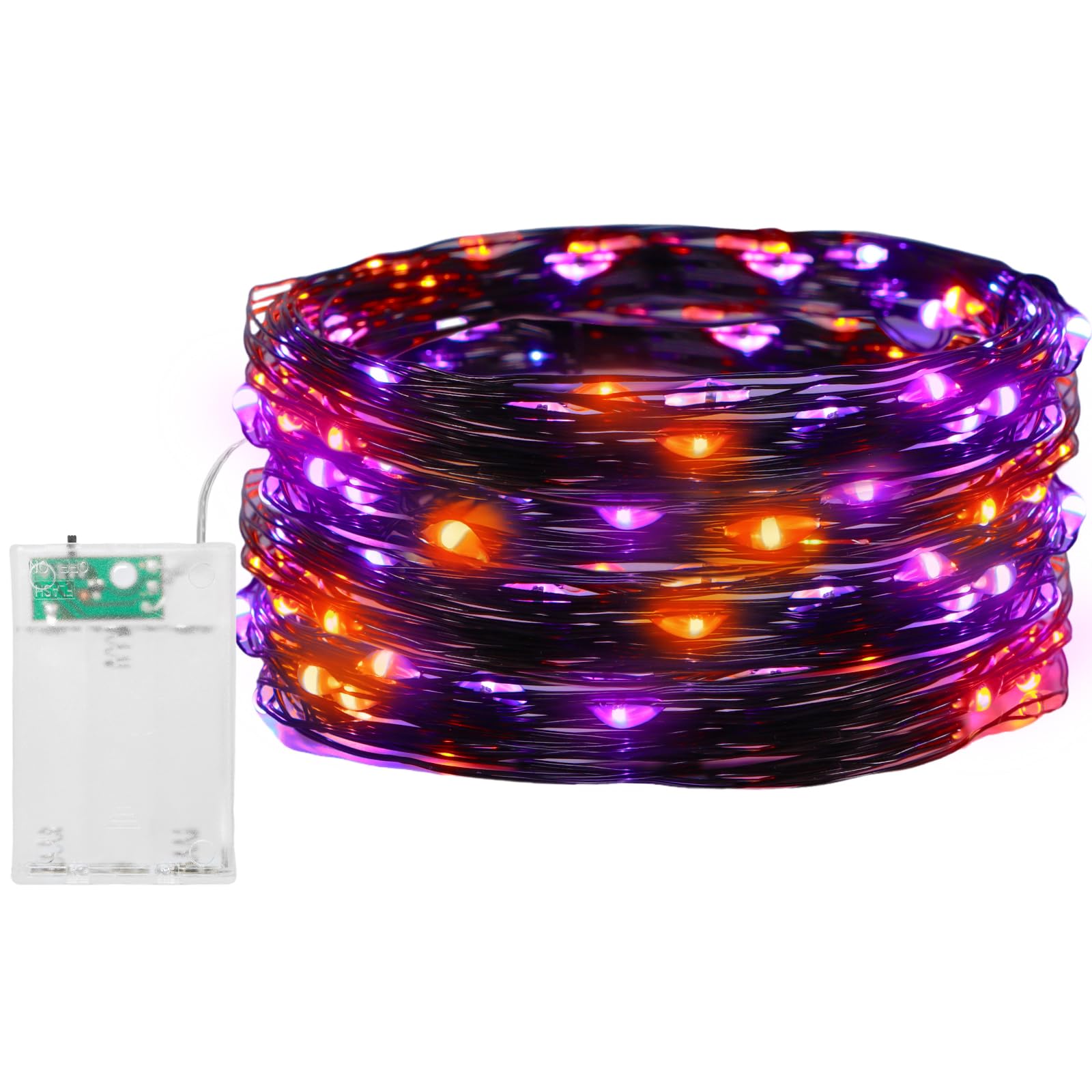 Jsdoin Orange+Purple Halloween Fairy Lights, 2 Pcs 50 Led Battery Operated String Lights Copper Wire Light For Indoor Outdoor Lighting, Bedroom, Party, Tree Decoration(5M/16Ft，Orange+Purple)