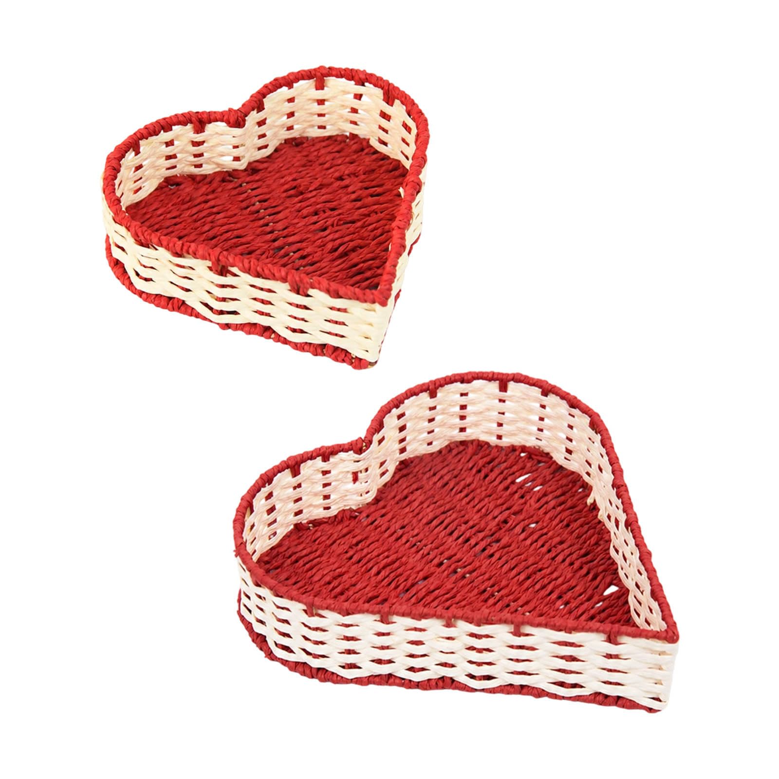 2pcs Wicker Storage Baskets for Shelves, Wicker Heart Shaped Basket Handwoven Paper Rope Basket Woven Shelves Baskets Organizer with Metal Frame for Home Offices Desk Storage