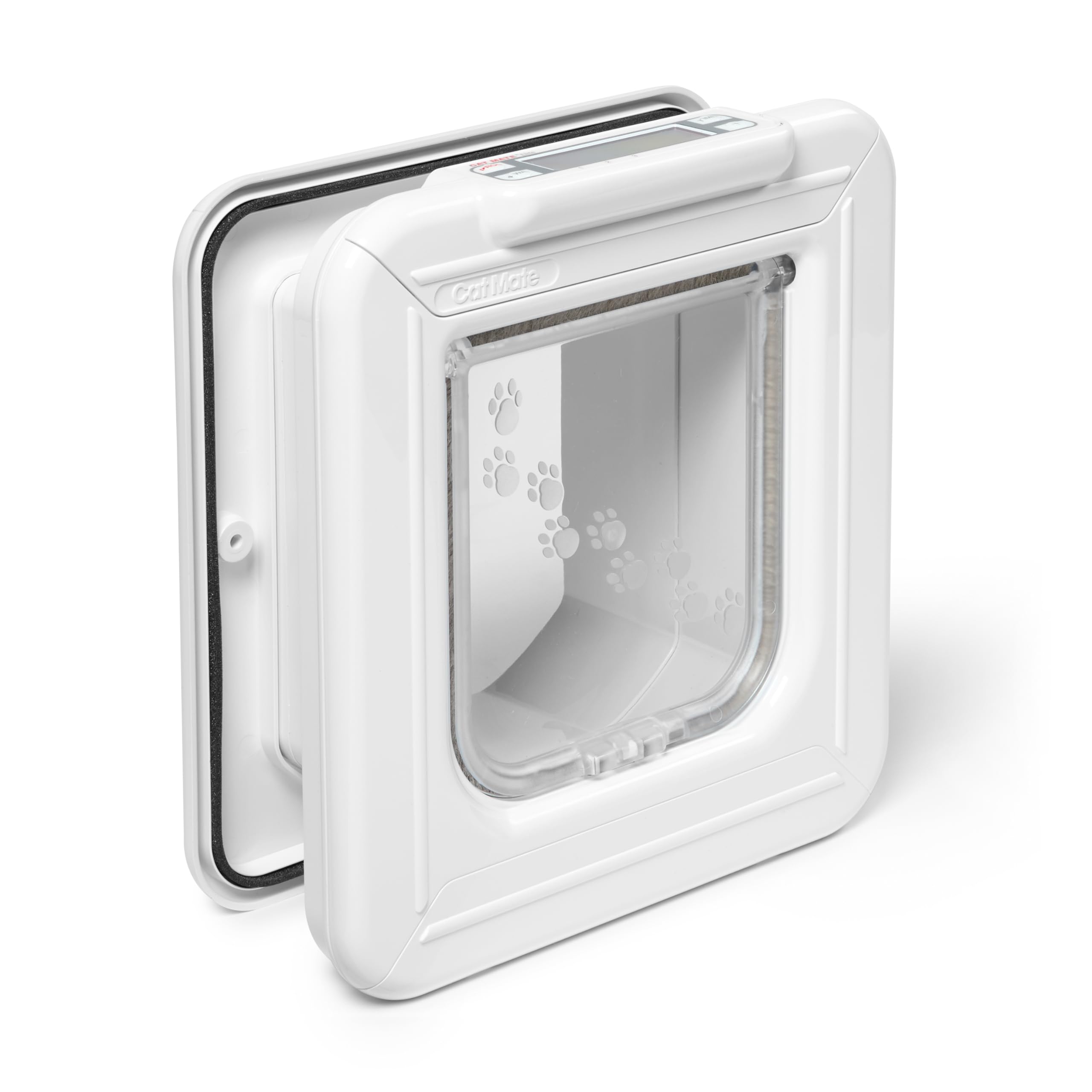 Cat Mate Elite Mikrochip-Katzenklappe mit Digitalem Timer & LCD-Anzeige (355) – Für Kleine bis Mittelgroße Katzen, Einfache Installation in UPVC-Türen, Glas und Holz, Weiß